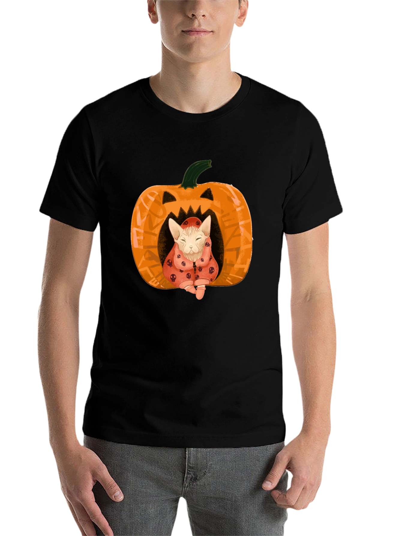 Black Halloween Cat Pumpkin T-Shirt - Spooky Cute! view 7