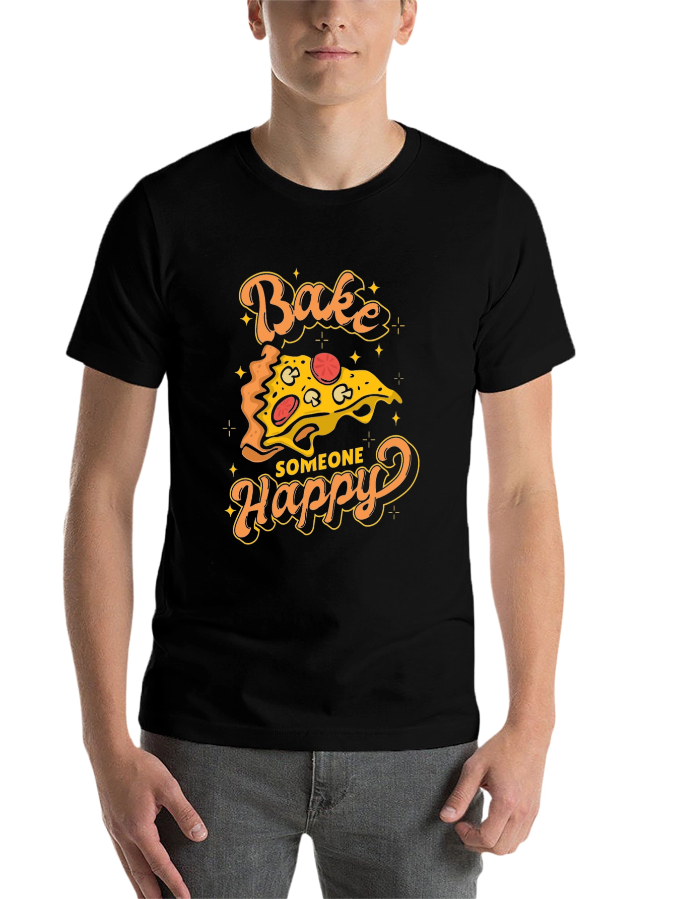 Black Bake Someone Happy Pizza Graphic T-Shirt view 7