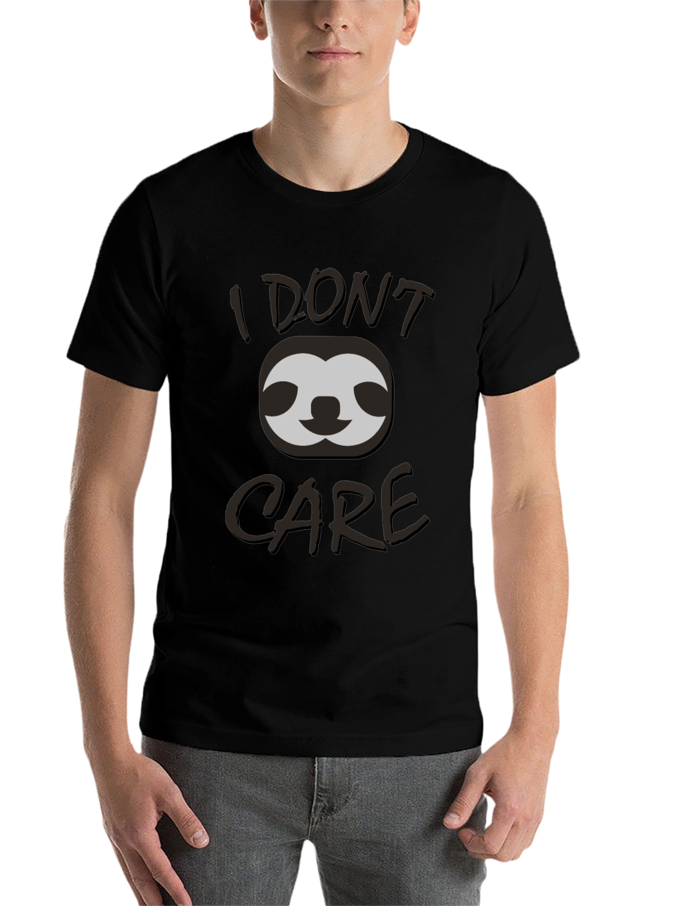Black I Don't Care Sloth Graphic T-Shirt view 7
