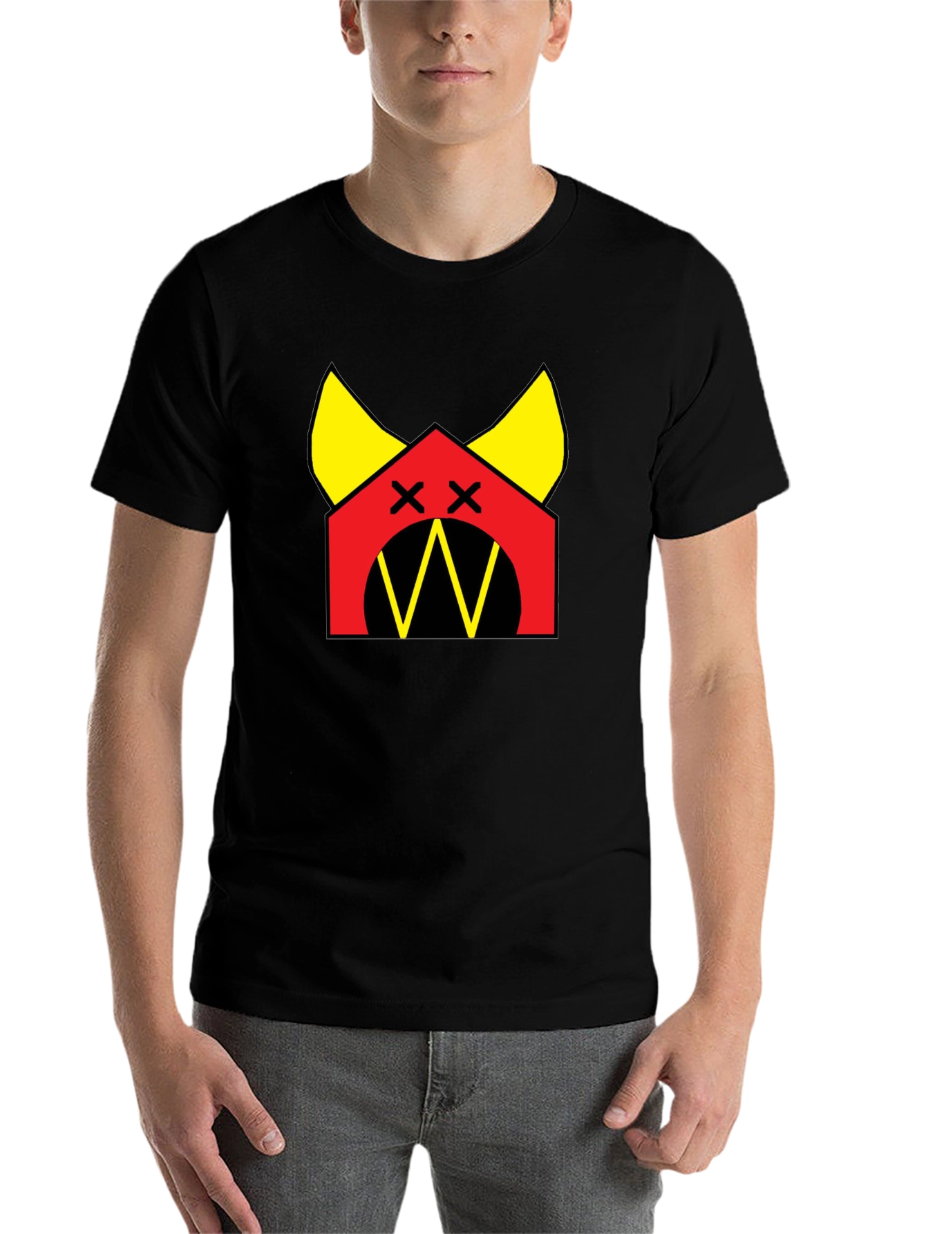 Black Graphic Tee: Red House with Yellow Accents Black T-Shirt view 7