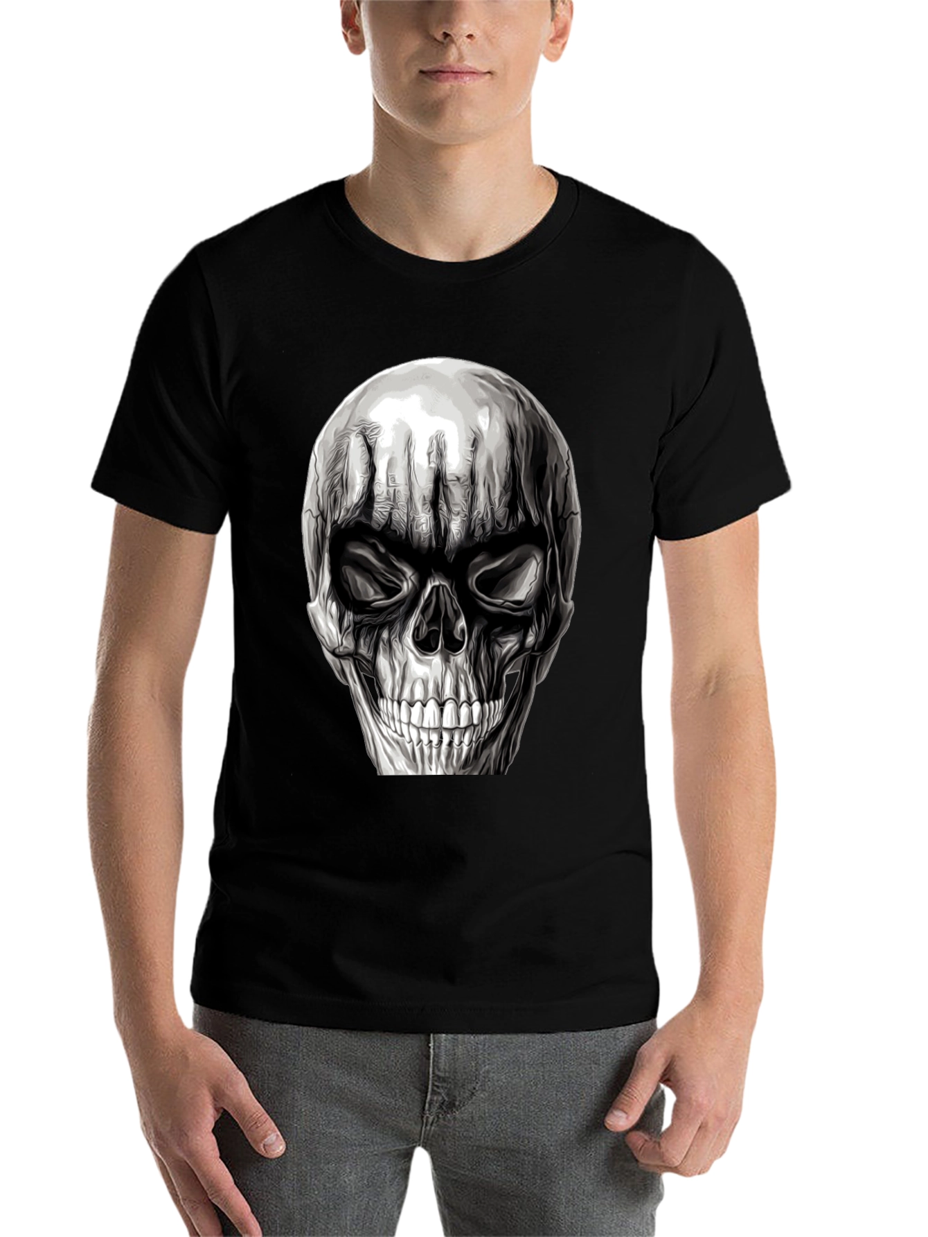 Black Skull Graphic T-Shirt - Men's Black Tee view 7