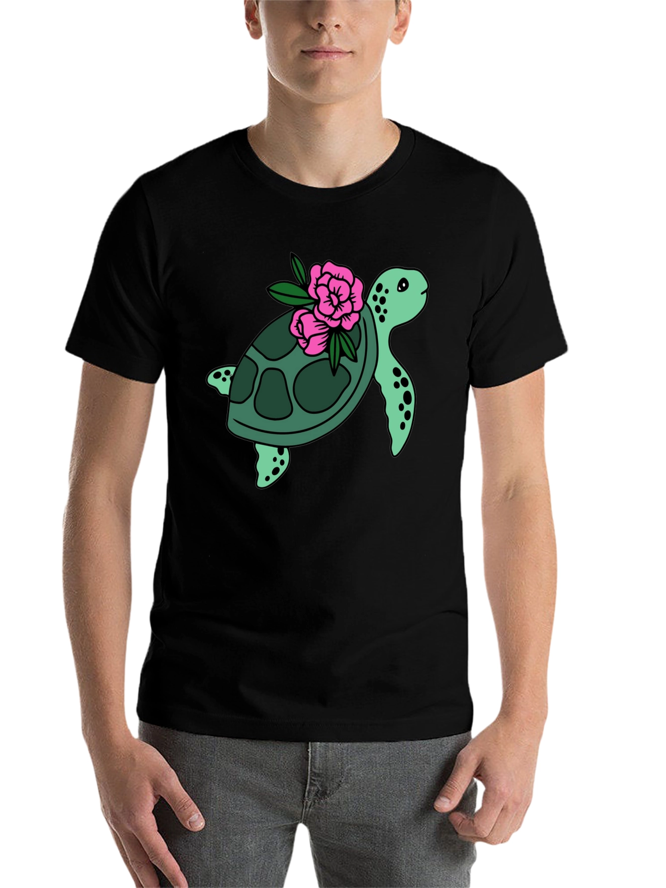 Black Turtle & Flower Graphic Tee - Black view 7