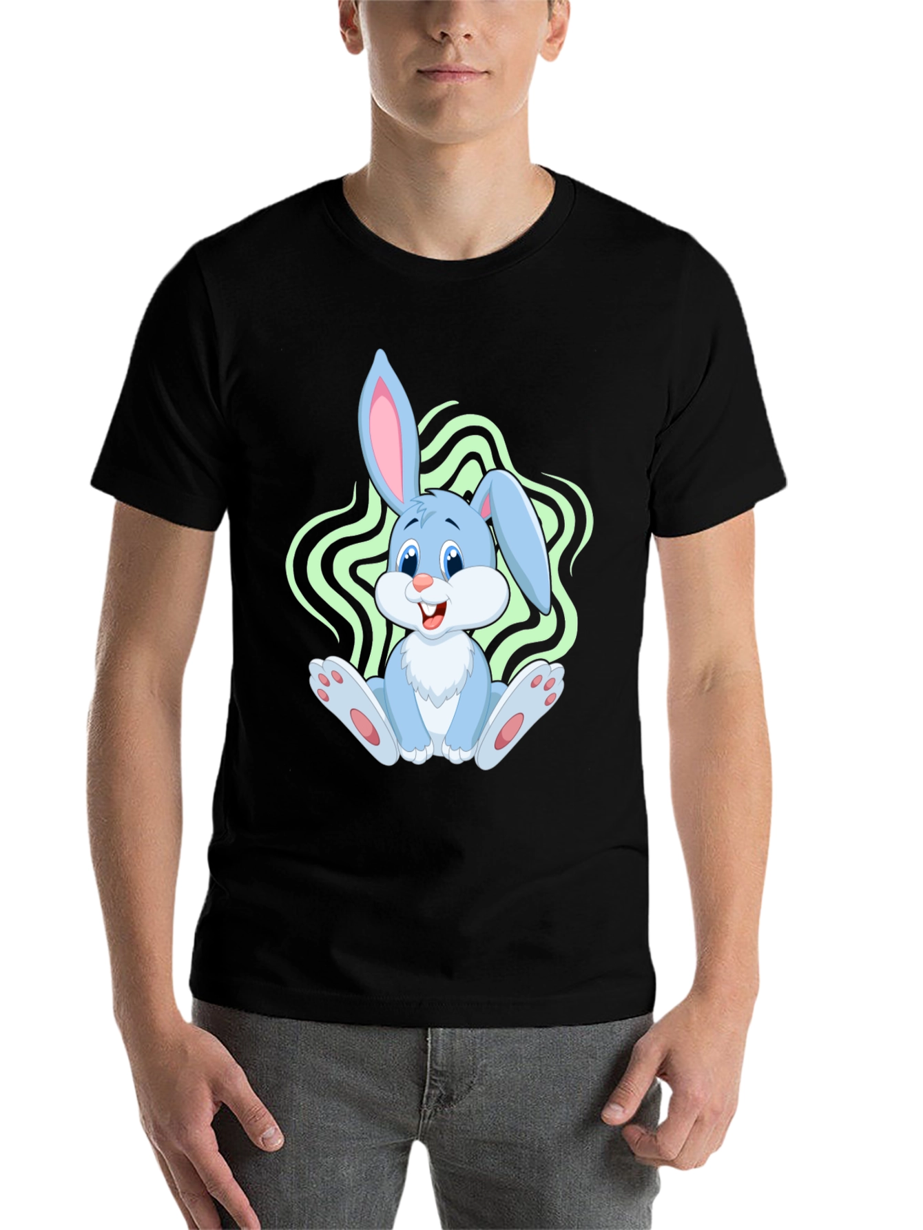 Black Cute Bunny Graphic Tee - Black Cotton Blend view 7
