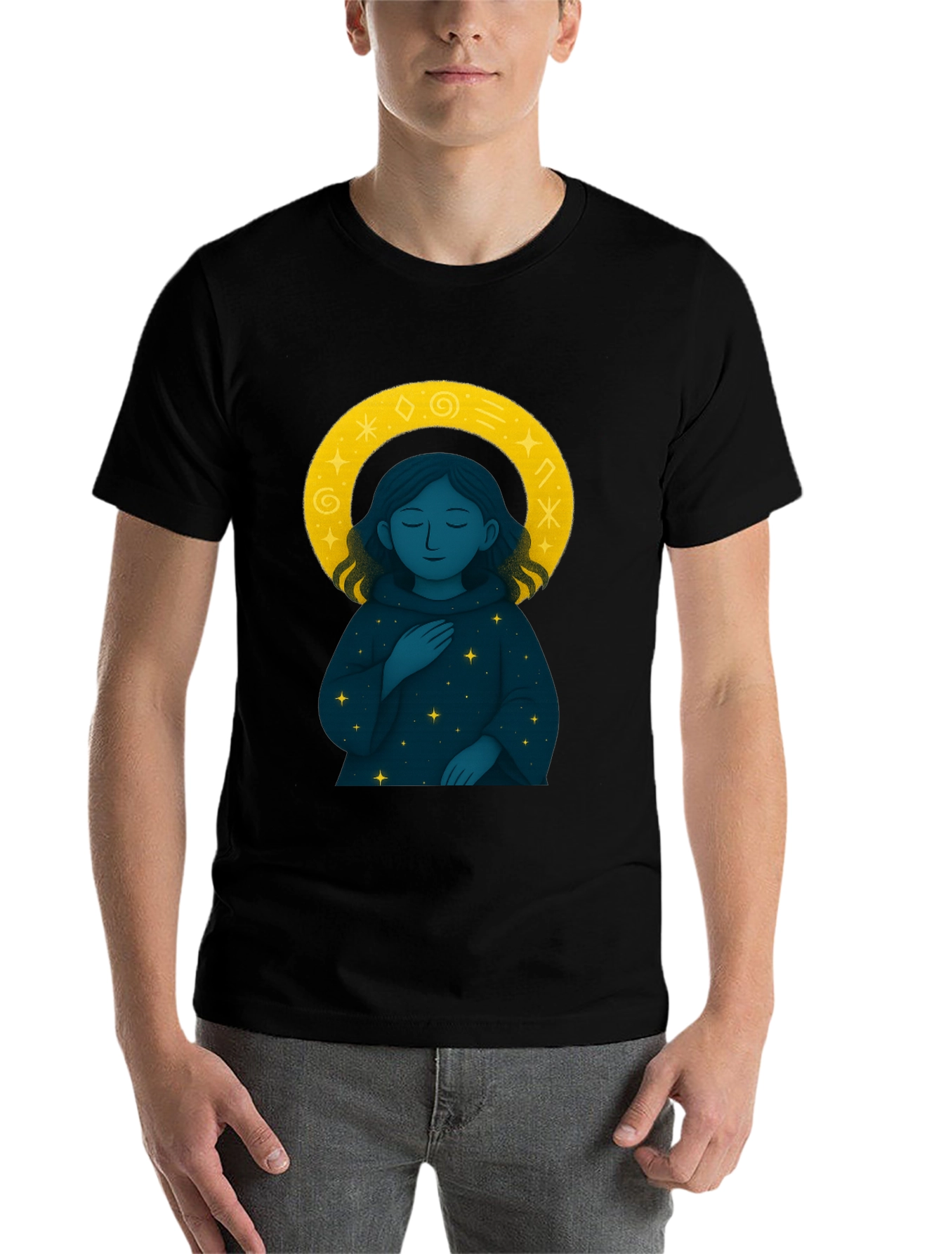 Black Celestial Starry Night Graphic Tee - Unisex Black T-Shirt view 7