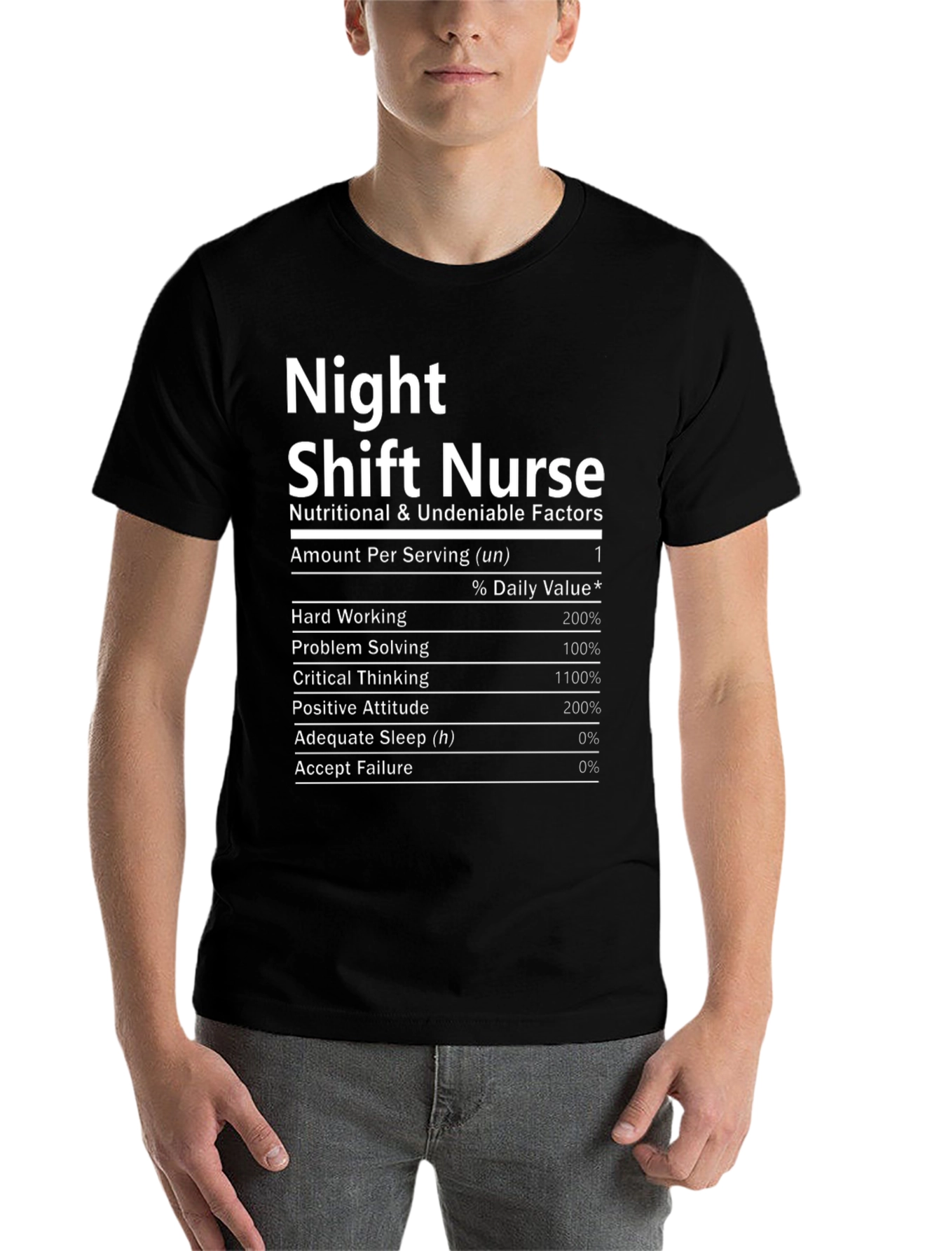 Black Night Shift Nurse Nutrition Facts T-Shirt view 7