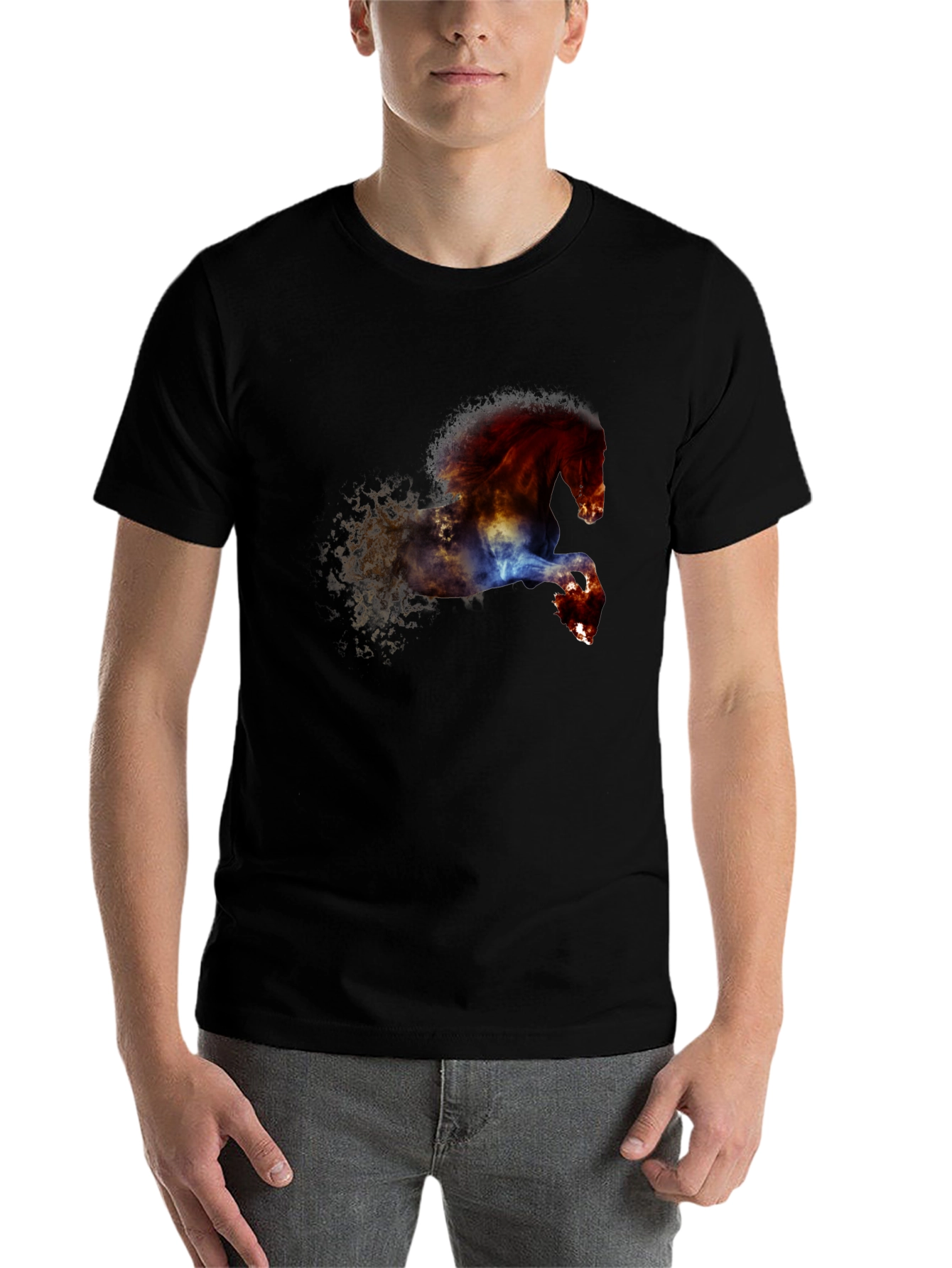Black Fiery Horse Graphic Tee - Black Cotton Blend view 7