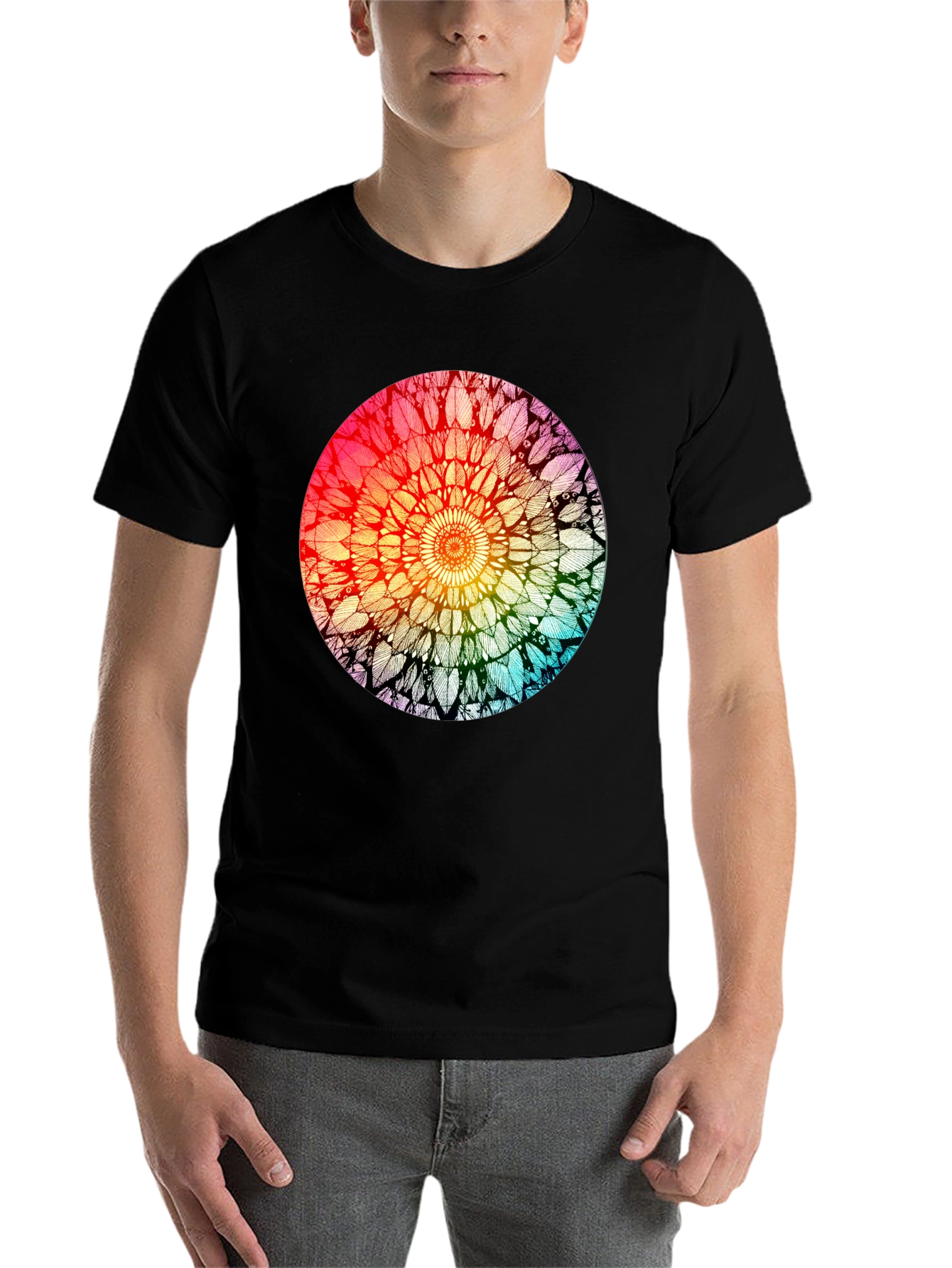 Black Rainbow Mandala Graphic T-Shirt - Unisex view 7