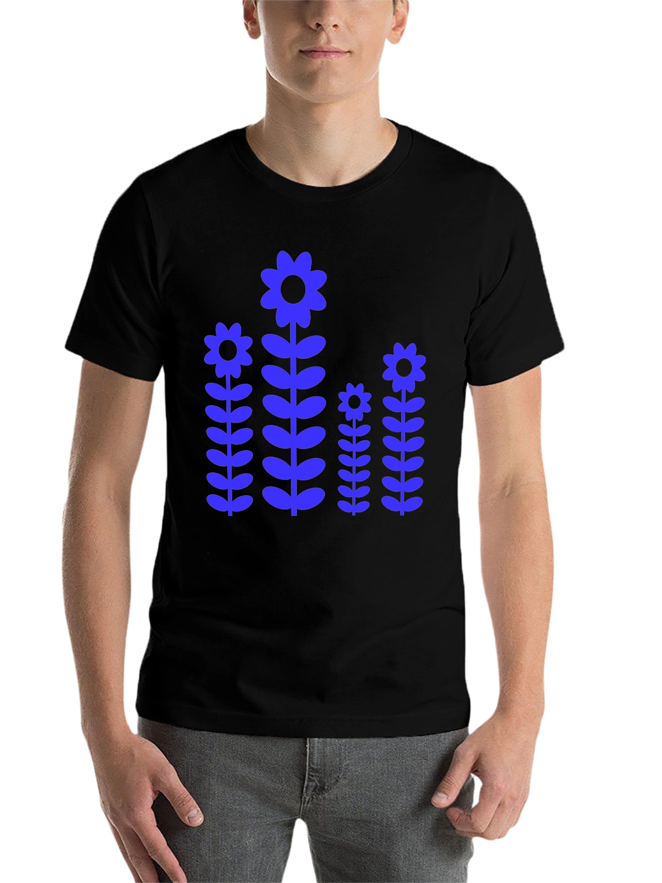 Black Blue Flower Power Graphic T-Shirt view 7