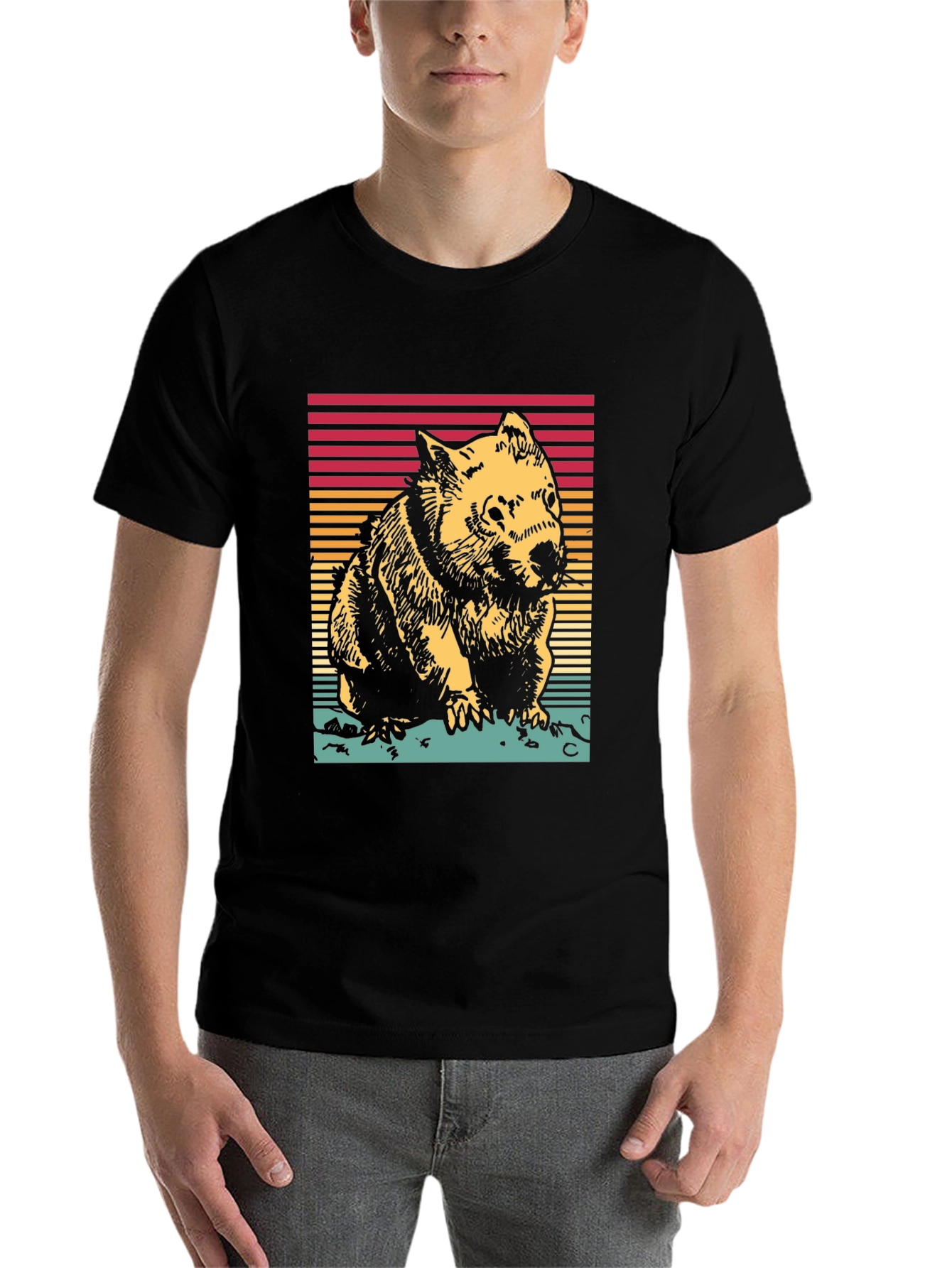 Black Retro Wombat T-Shirt - Classic Graphic Tee view 7