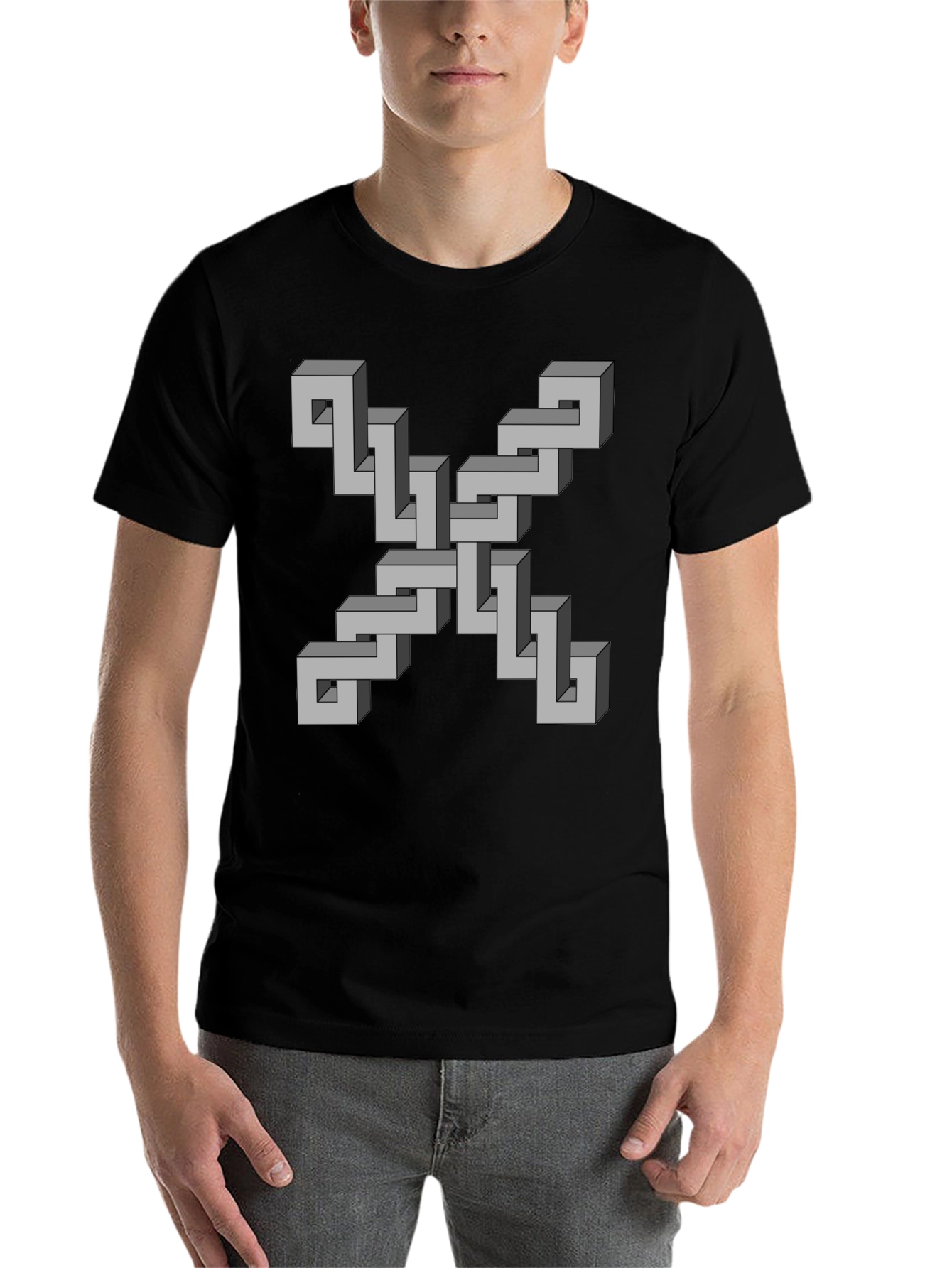 Black Optical Illusion Geometric T-Shirt view 7