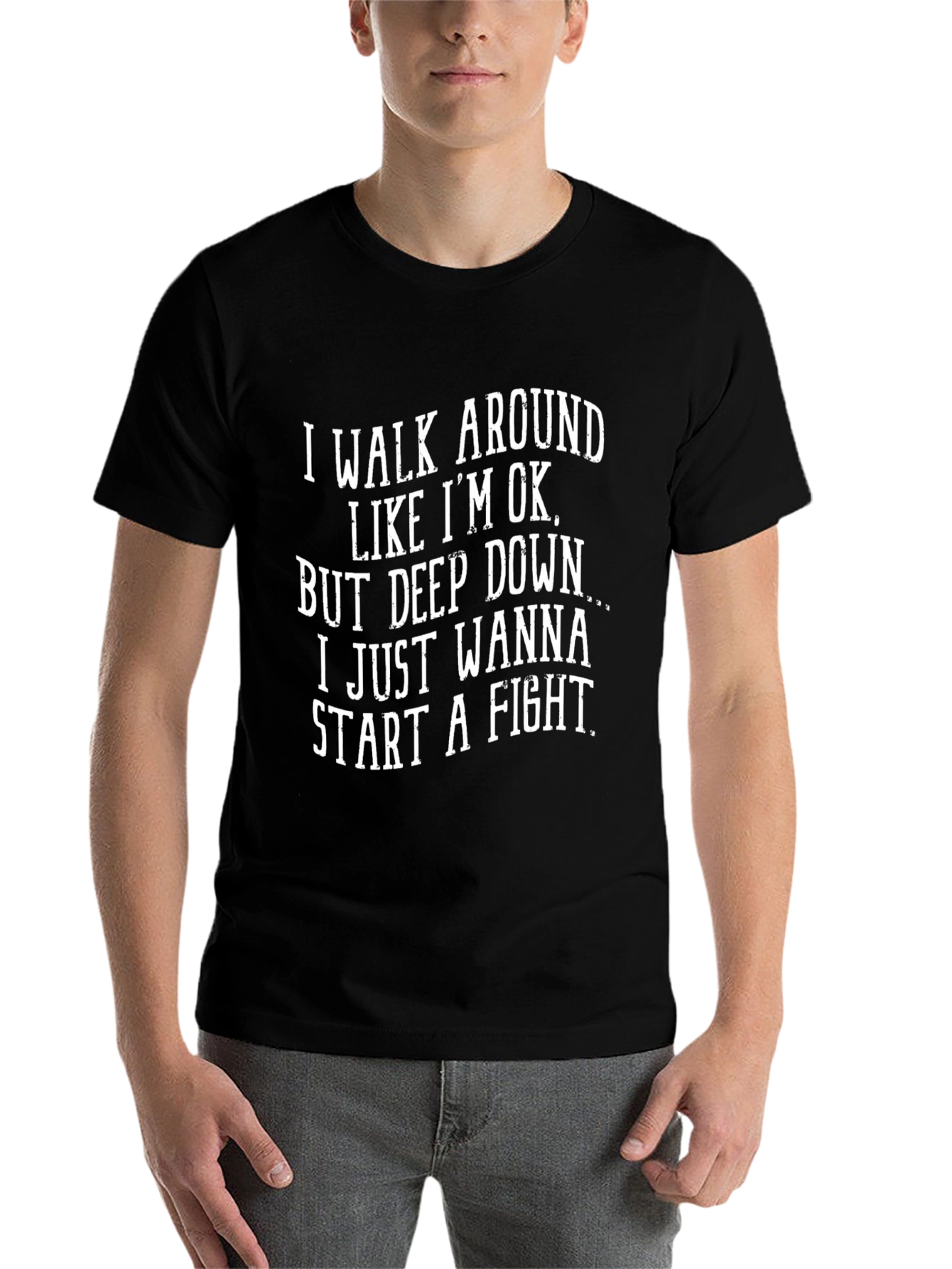 Black I Walk Around Like I'm Ok Funny T-Shirt view 7