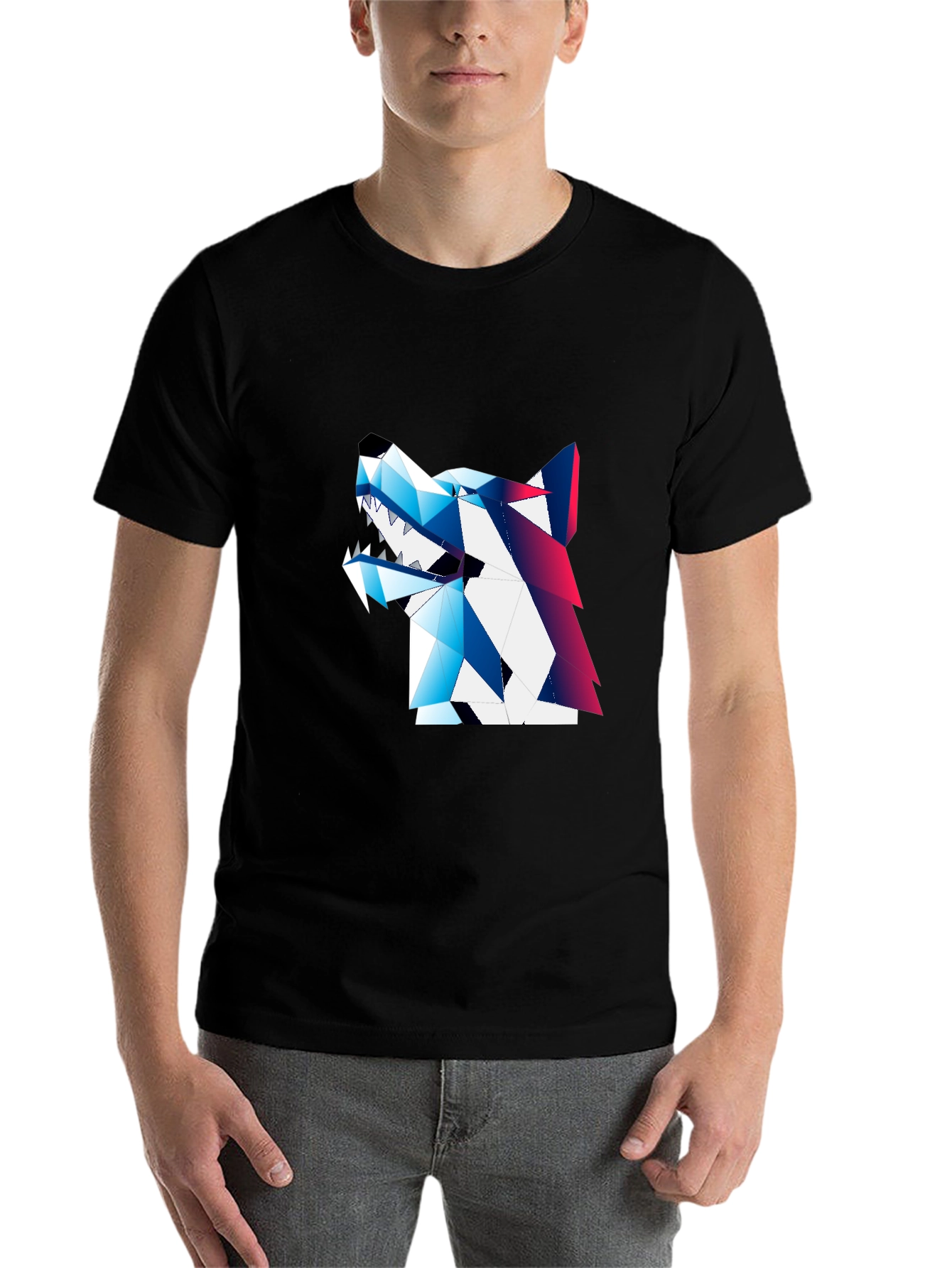 Black Geometric Wolf Graphic Tee - Modern Streetwear view 7