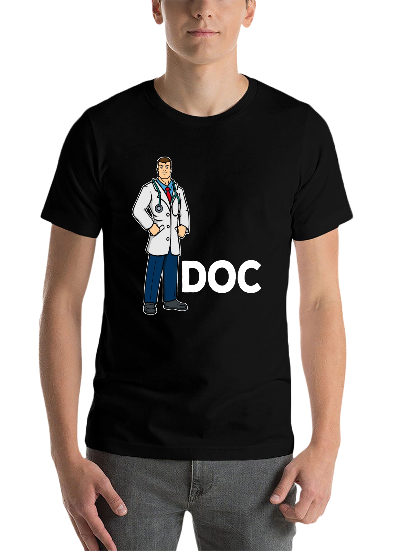 Black Doctor Cartoon Graphic Black T-Shirt view 7