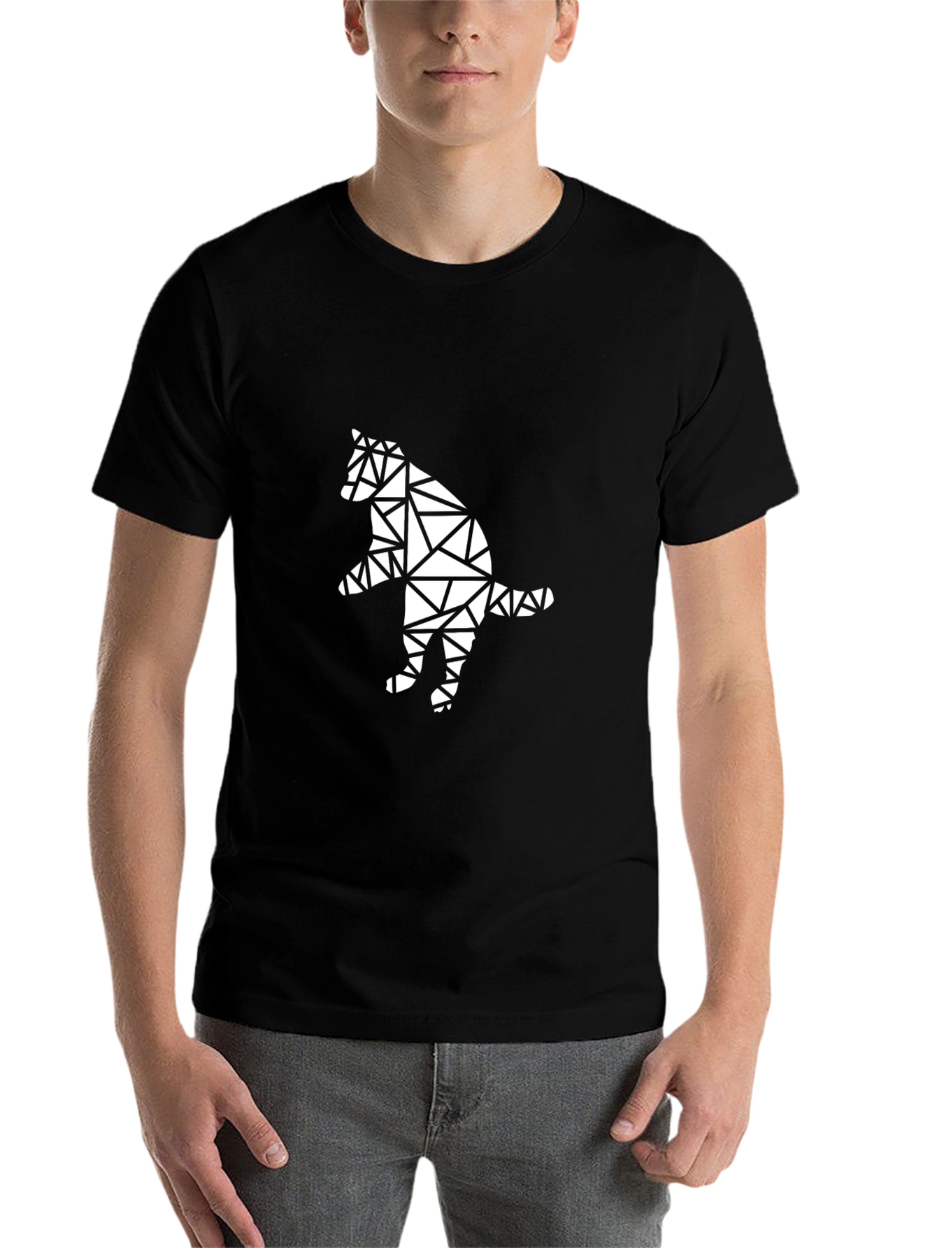 Black Geometric Cat Graphic Tee - Black Cotton T-Shirt view 7