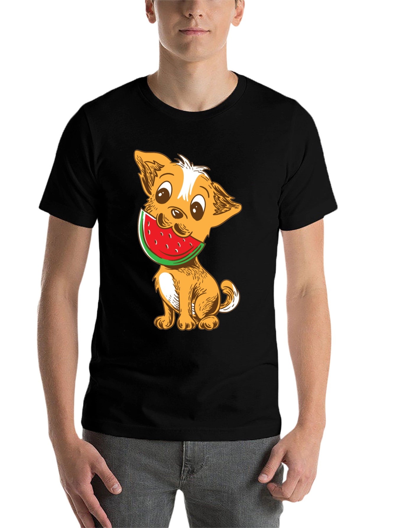 Black Dog with Watermelon Graphic T-Shirt view 7