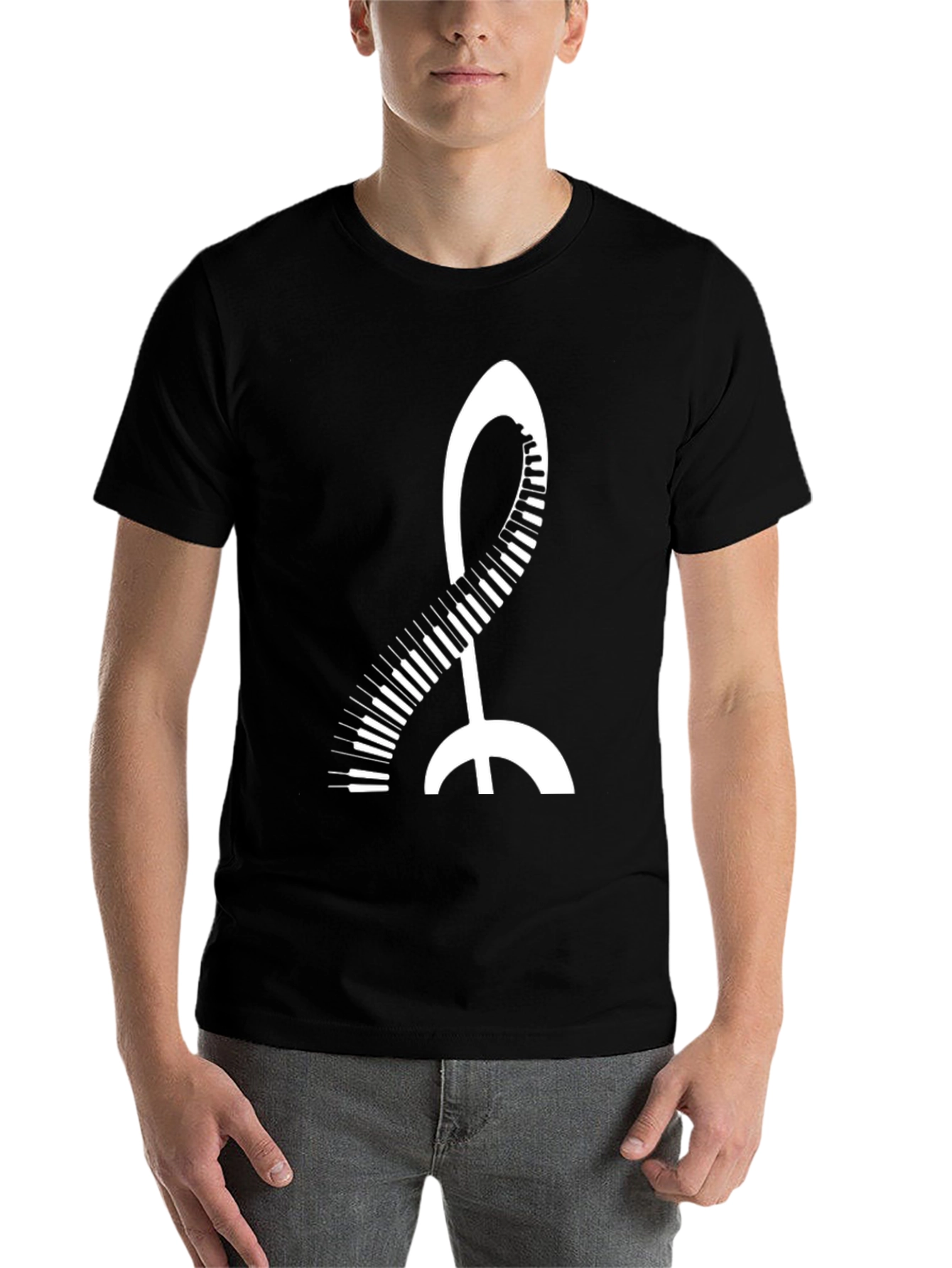 Black Music Treble Clef Piano Keys Black T-Shirt view 7