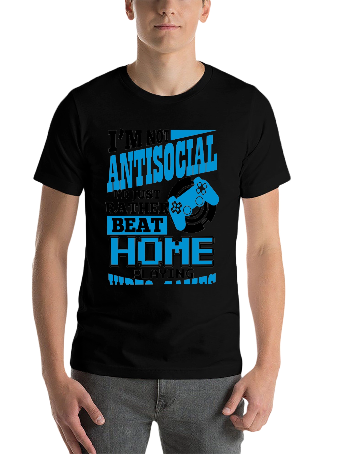 Black I'm Not Antisocial Funny Gamer T-Shirt view 7
