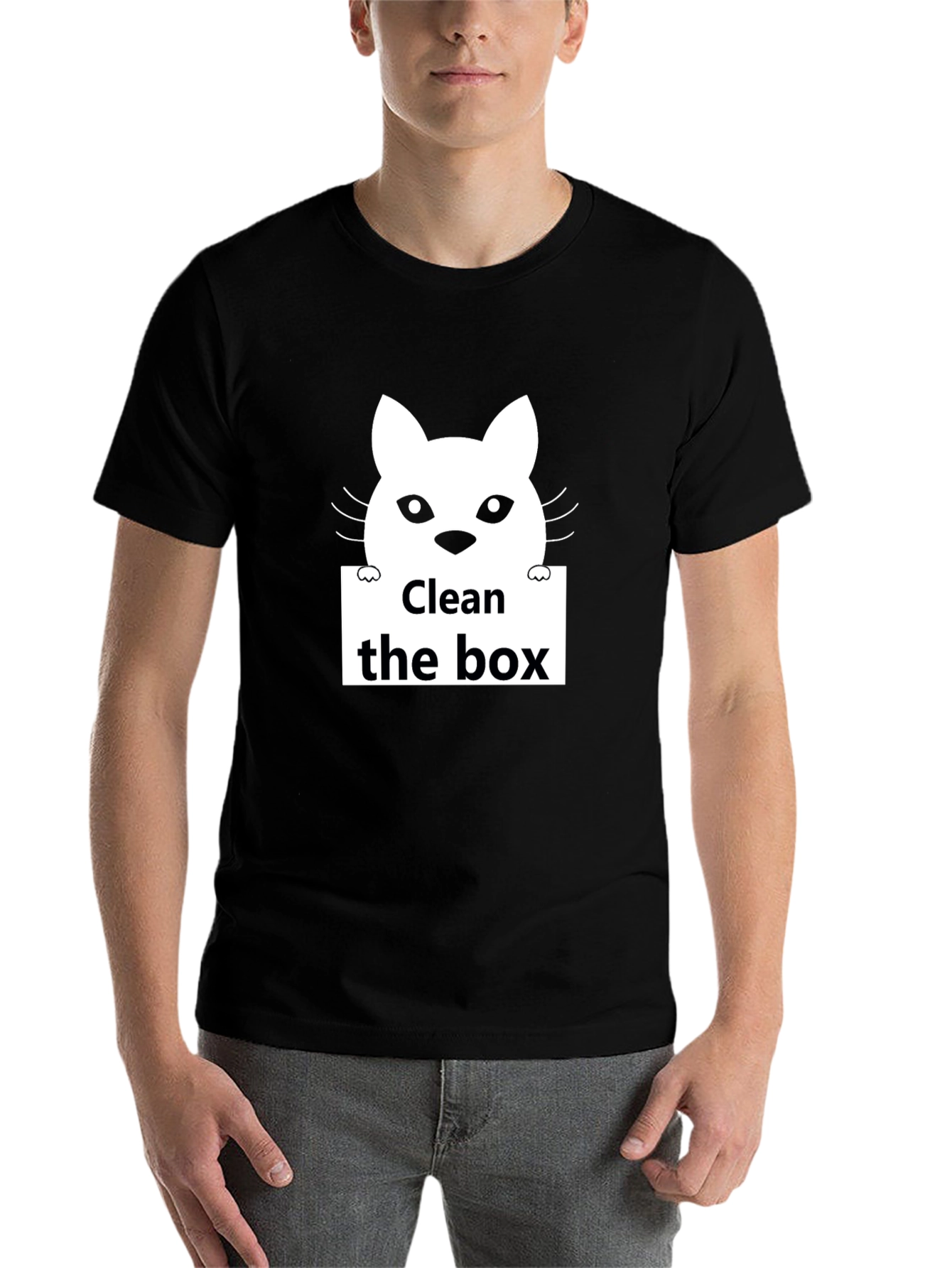 Black Clean the Box Cat Graphic Black T-Shirt view 7