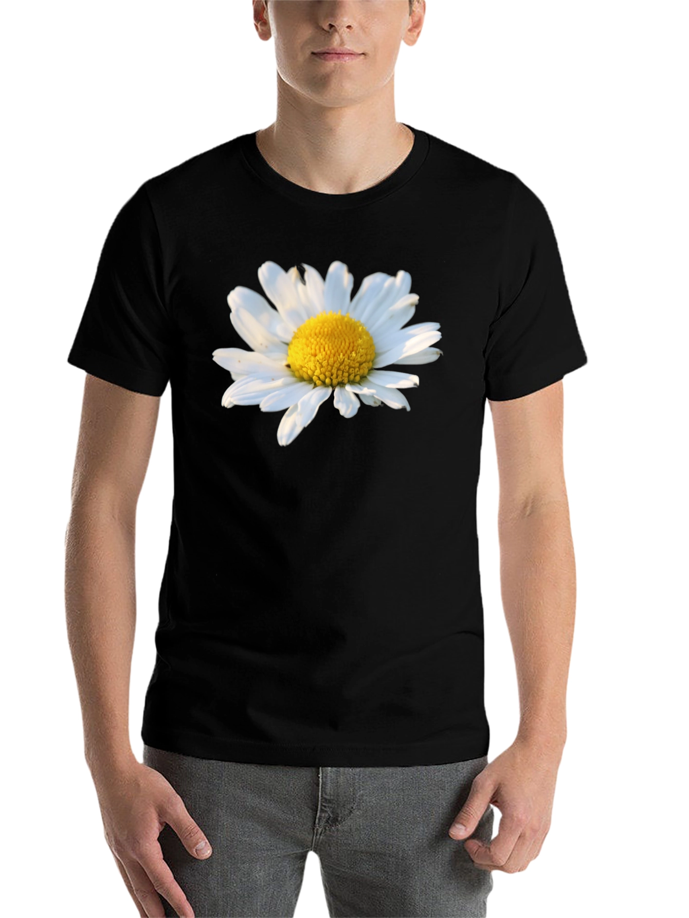 Black Daisy Flower Graphic Tee - Black Cotton T-Shirt view 7