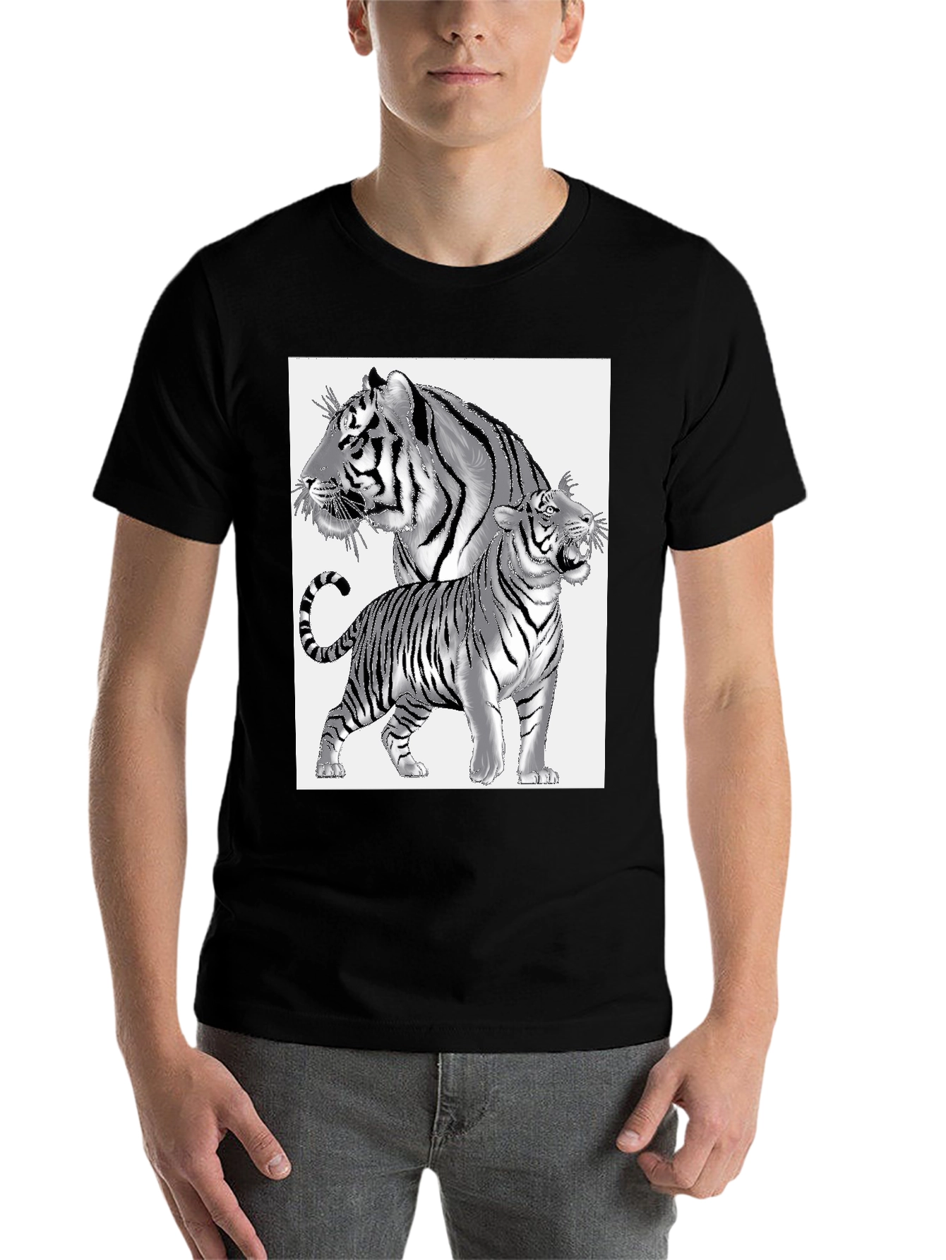 Black Tiger Graphic Print Men's Black T-Shirt view 7