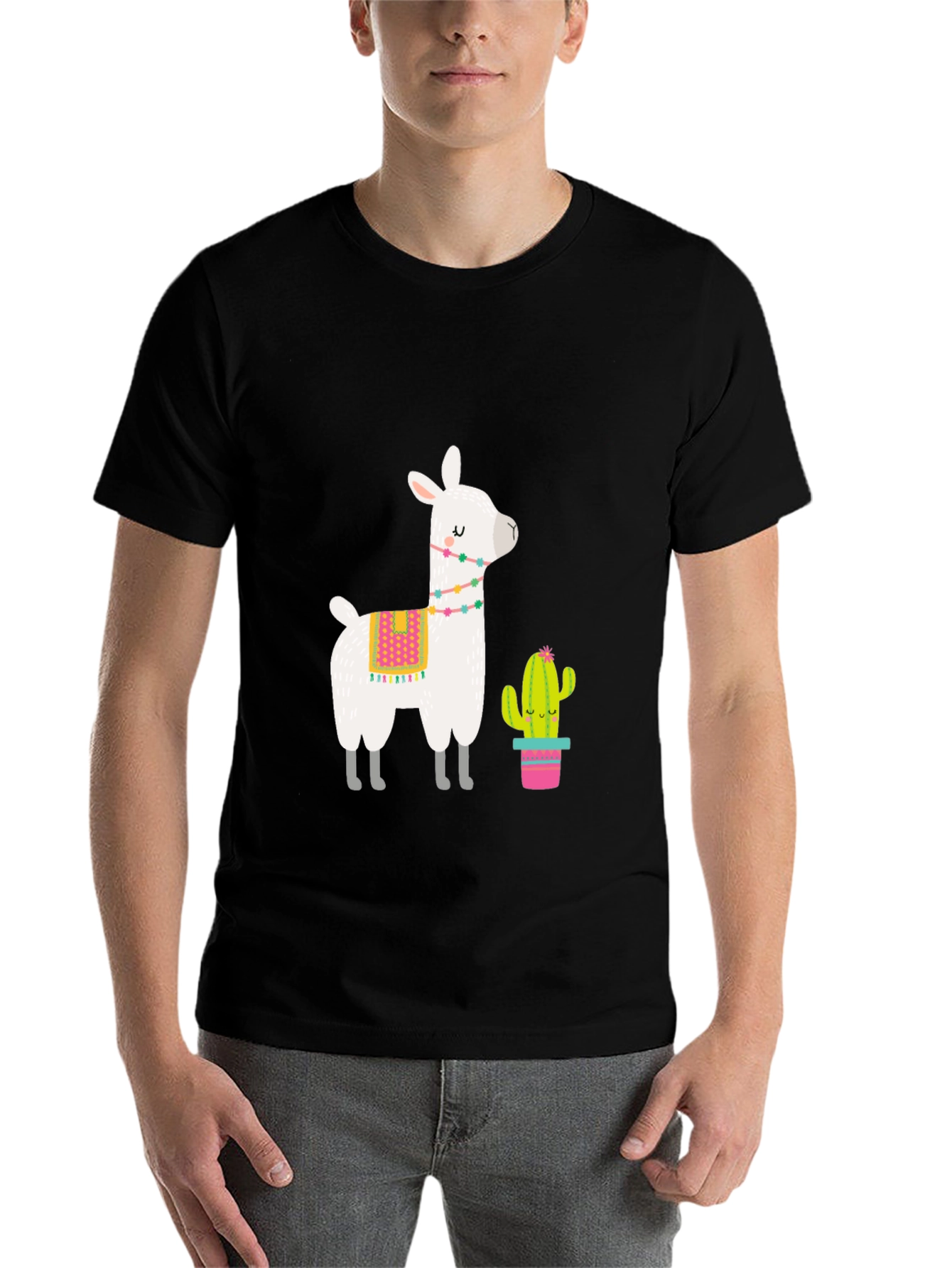 Black Llama & Cactus Graphic Tee - Black view 7