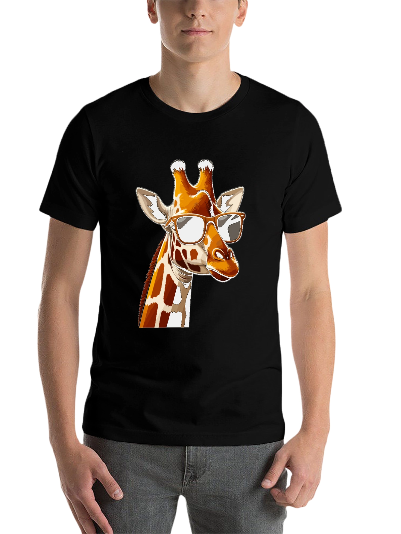 Black Cool Giraffe Graphic Tee - Black Cotton T-Shirt view 7