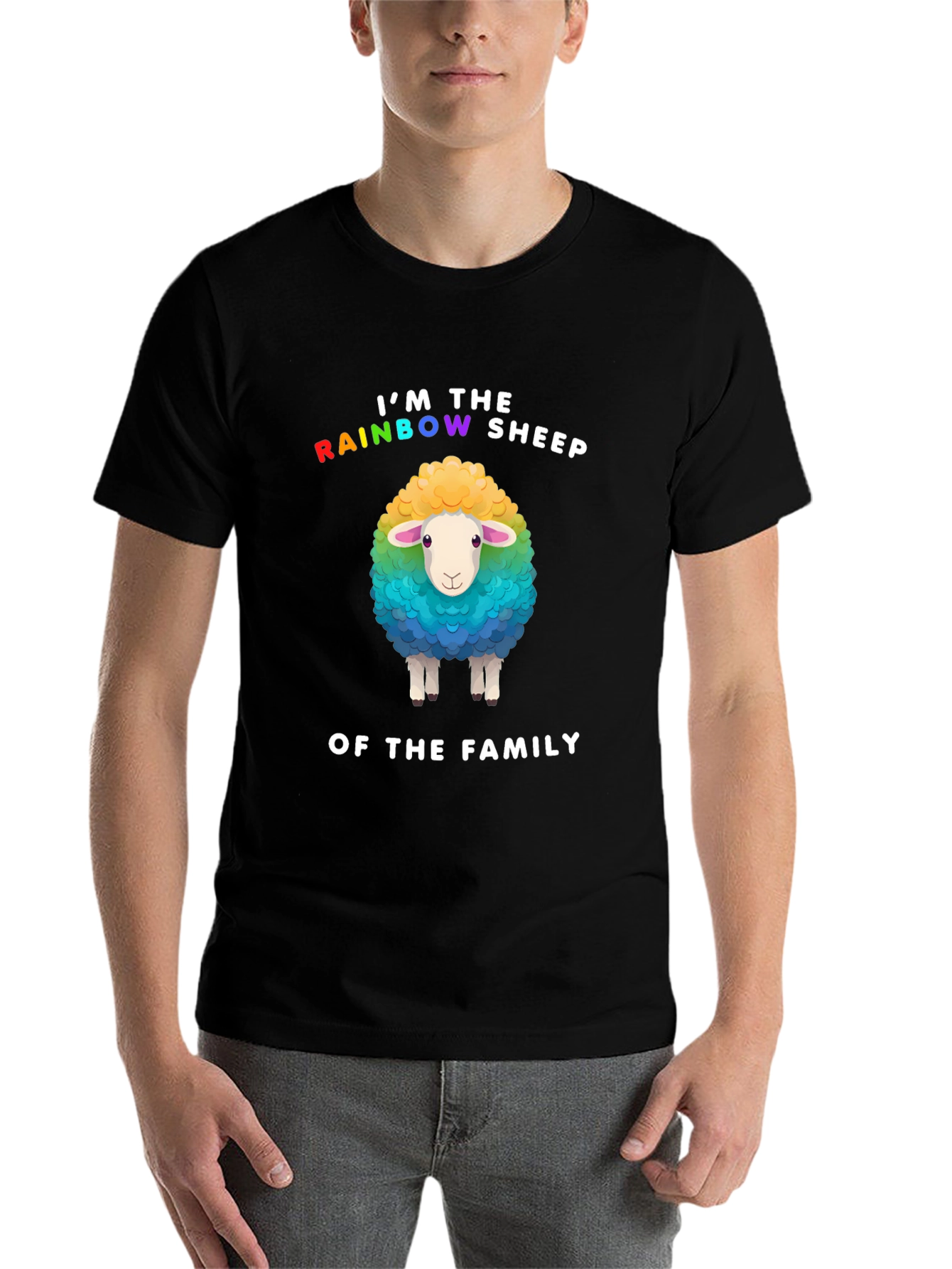 Black Rainbow Sheep Family Pride T-Shirt view 7