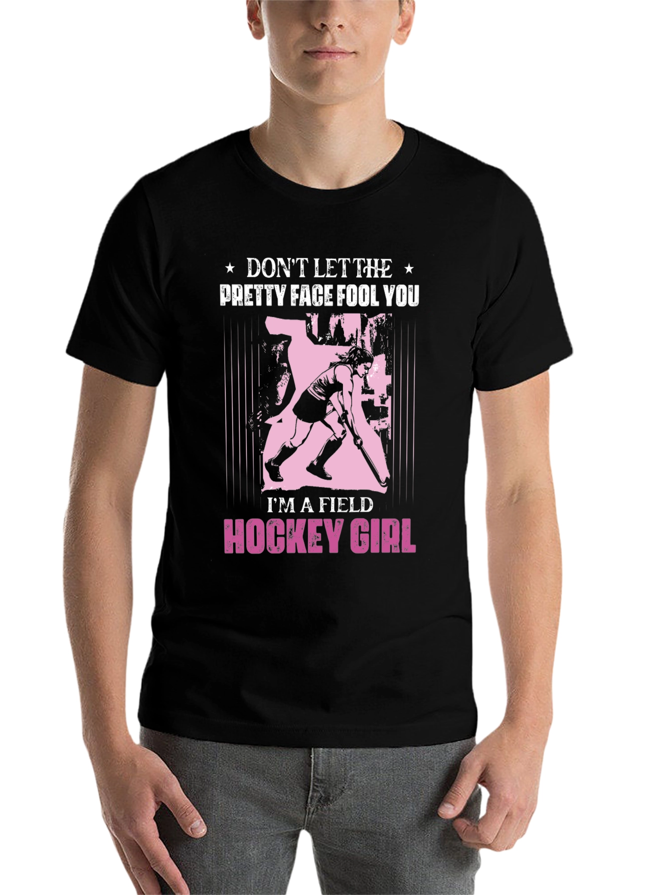 Black Field Hockey Girl T-Shirt - Don't Let The Pretty Face Fool You view 7
