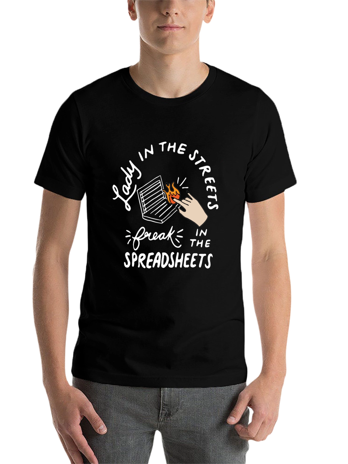 Black Lady in the Streets, Freak in Spreadsheets Black T-Shirt view 7