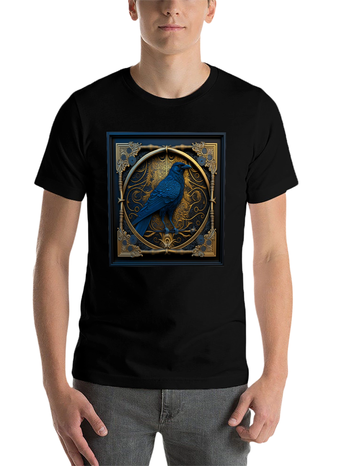 Black Raven Framed Graphic Tee - Gothic Style view 7