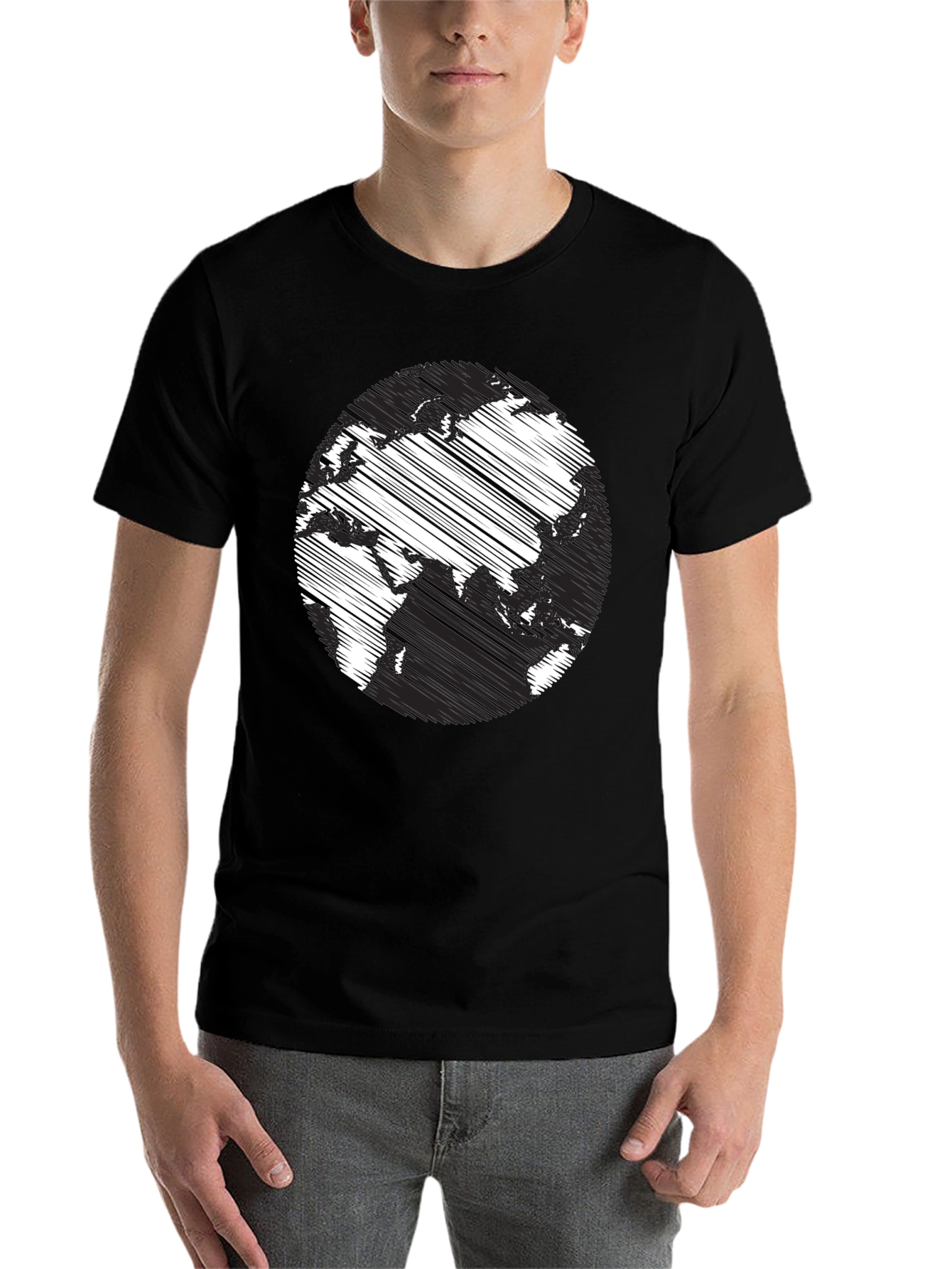 Black Earth Scribble Print Crew Neck Tee - Casual Black T-Shirt view 7