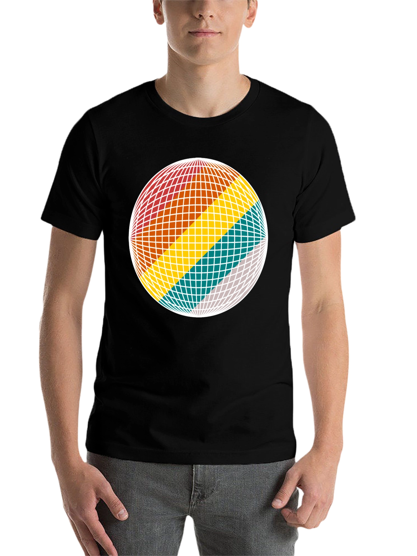 Black Retro Sphere Graphic Tee - Black Cotton Blend view 7