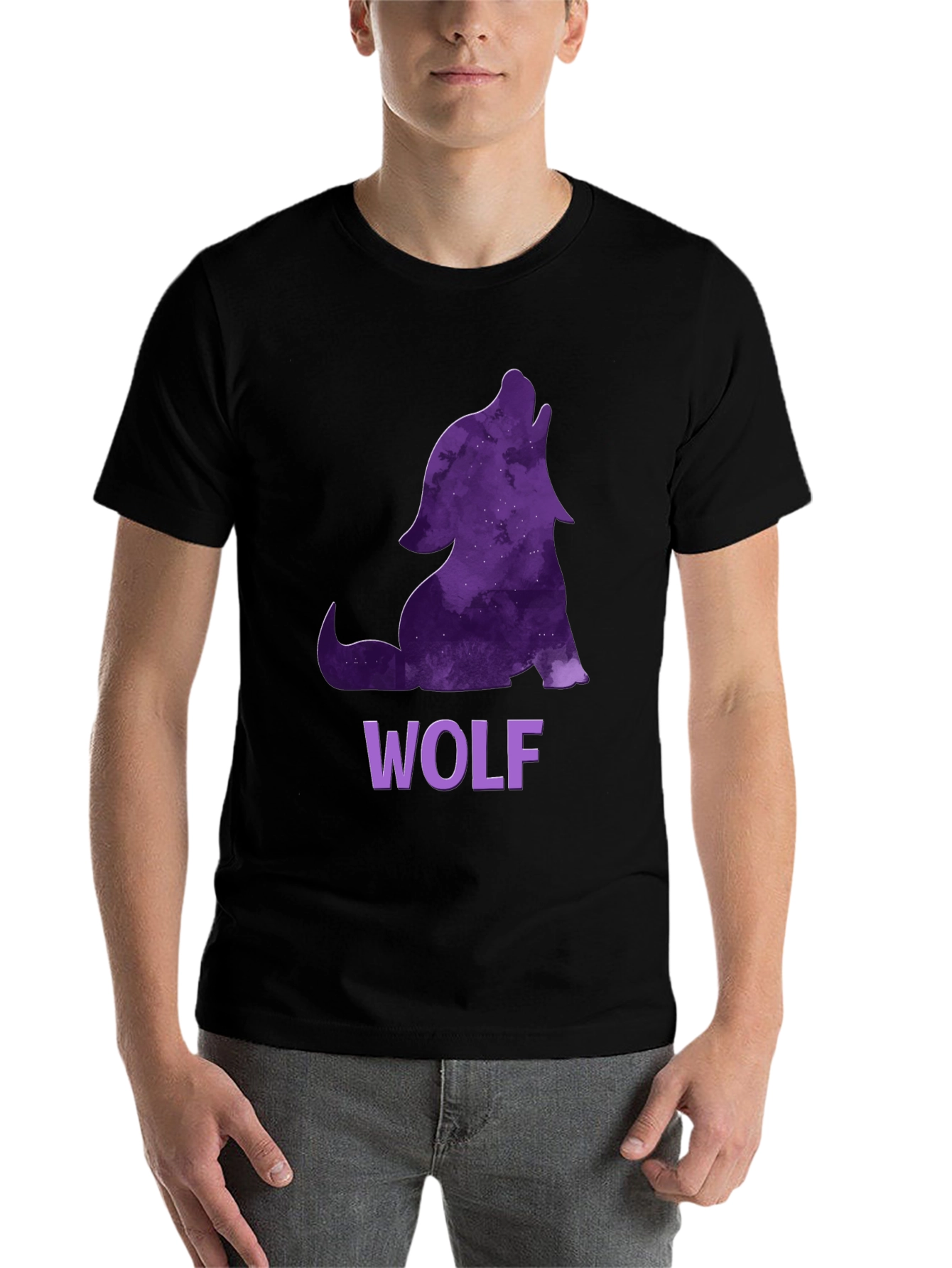 Black Wolf Galaxy T-Shirt - Men's Black Tee view 7
