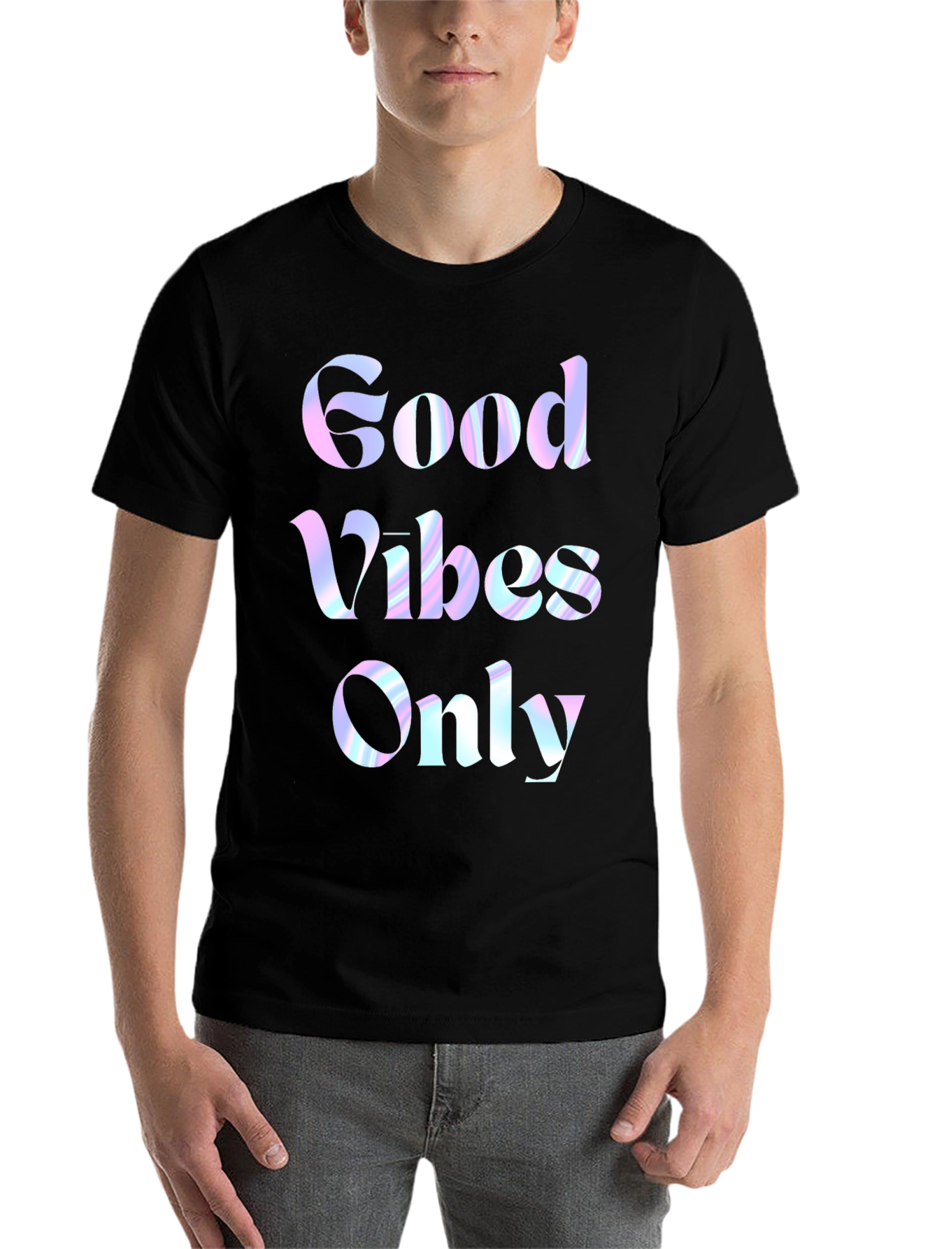 Black Good Vibes Only Graphic Tee - Black Cotton T-Shirt view 7