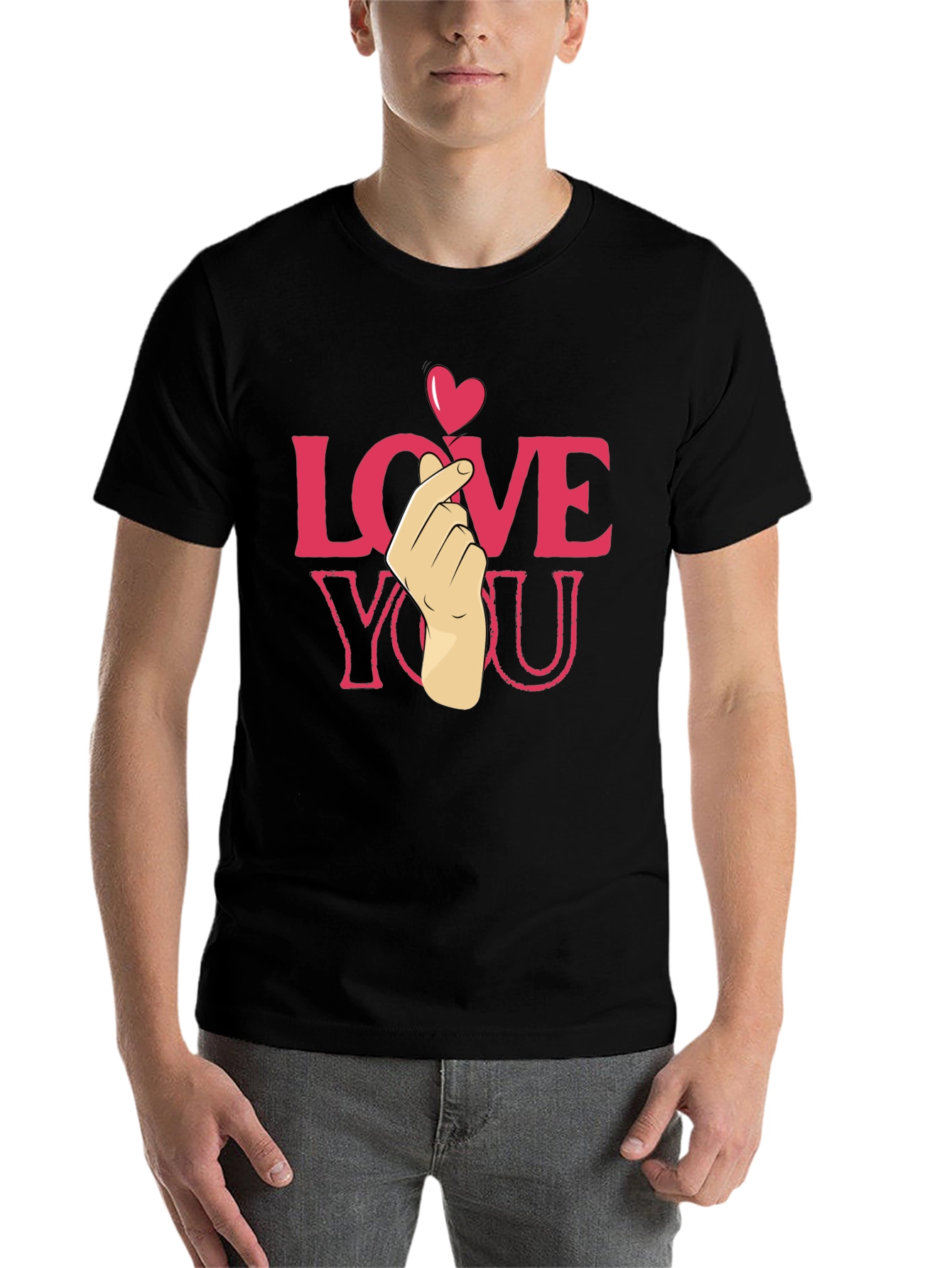 Black Love You Heart Finger T-Shirt - Cute & Trendy view 7