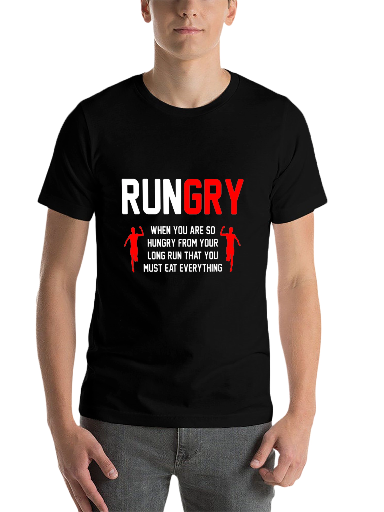 Black Rungry Men's Black Graphic Tee: Runner's Hunger! view 7