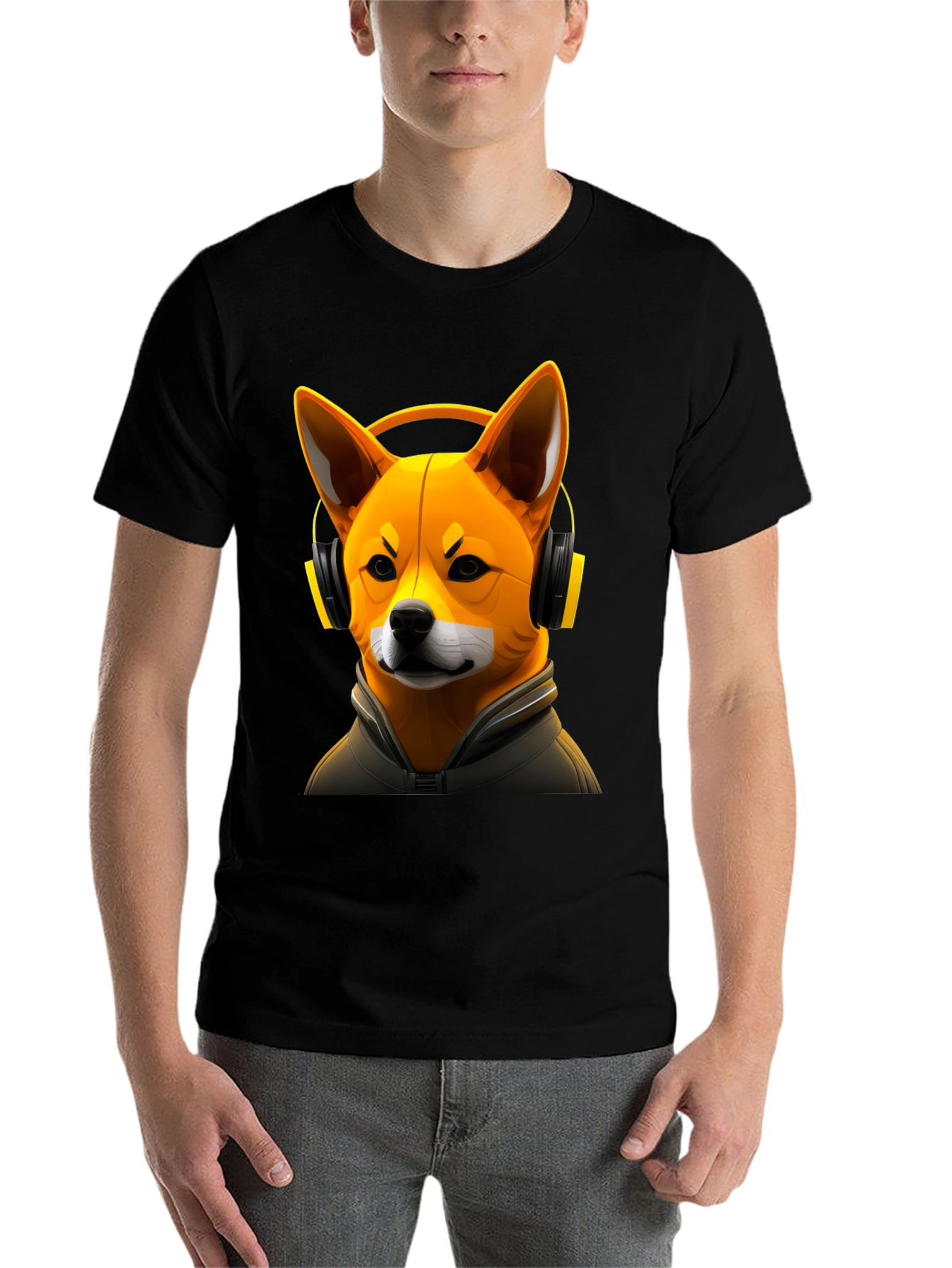 Black Dog DJ Graphic Tee - Shiba Inu with Headphones view 7