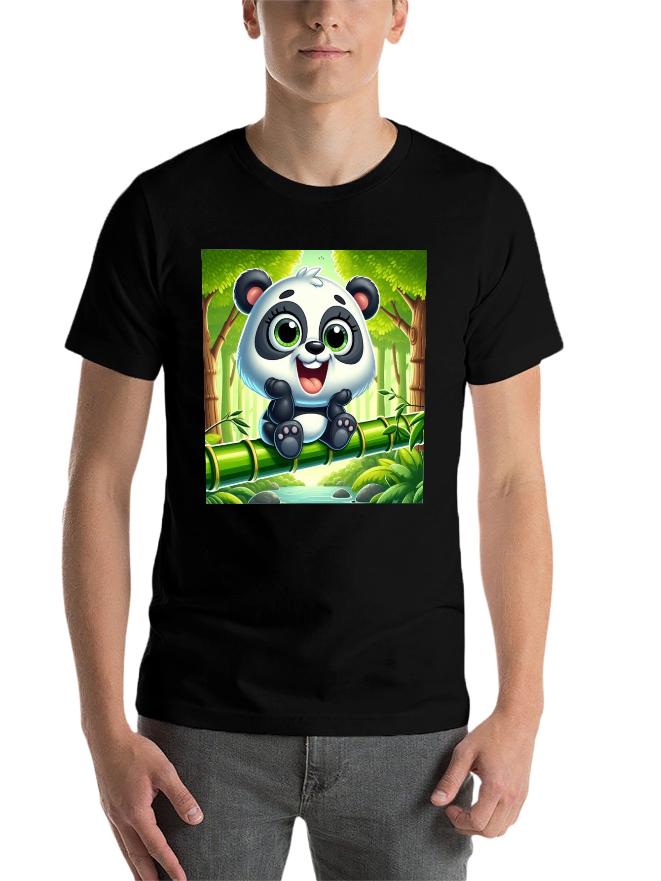 Black Cute Cartoon Panda T-Shirt view 7
