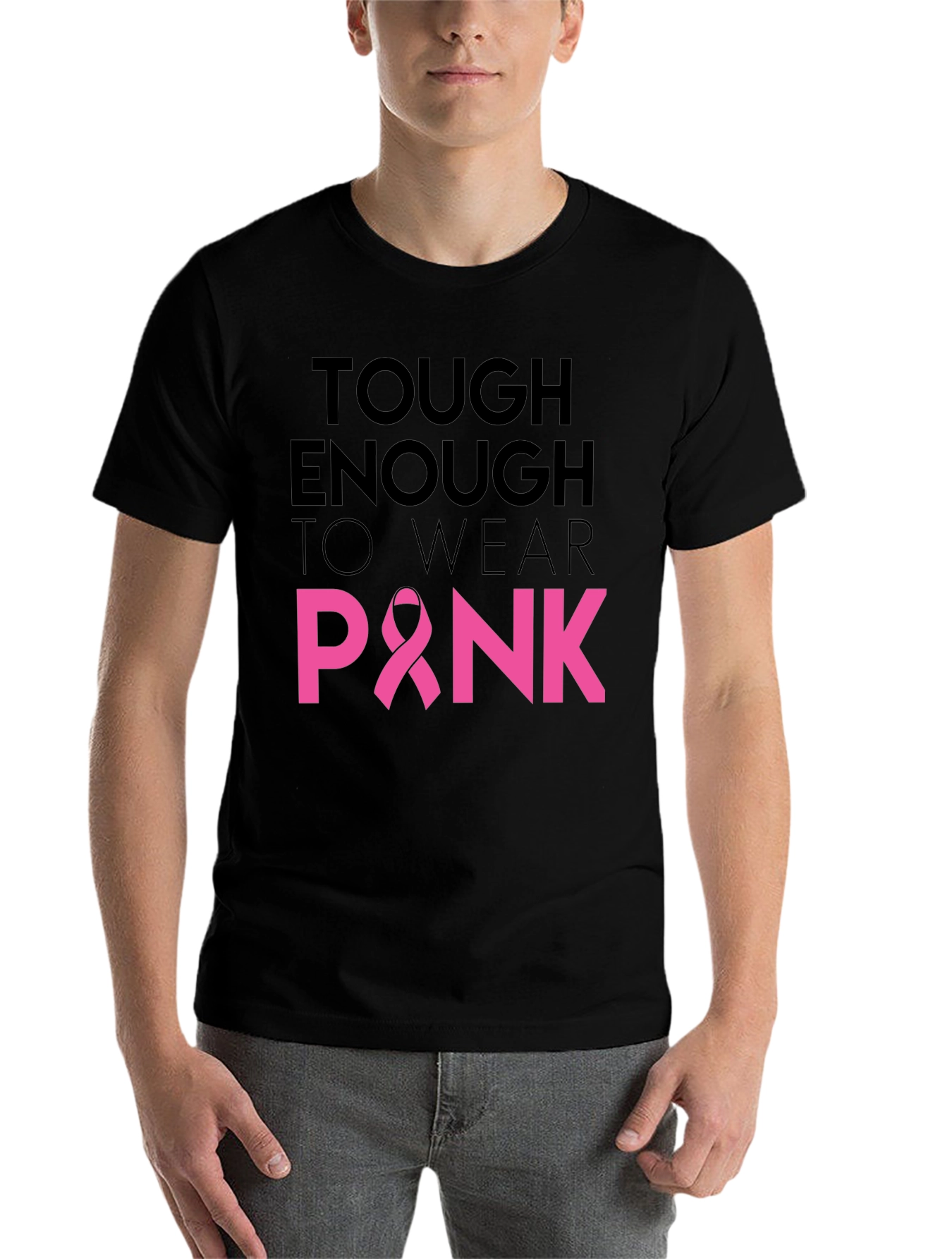 Black Tough Enough To Wear Pink Ribbon T-Shirt view 7