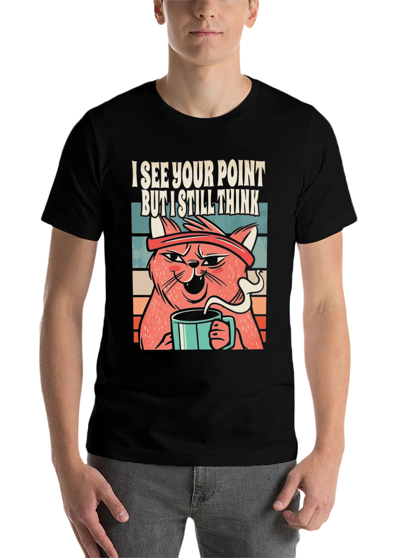 Black I See Your Point Cat T-Shirt view 7