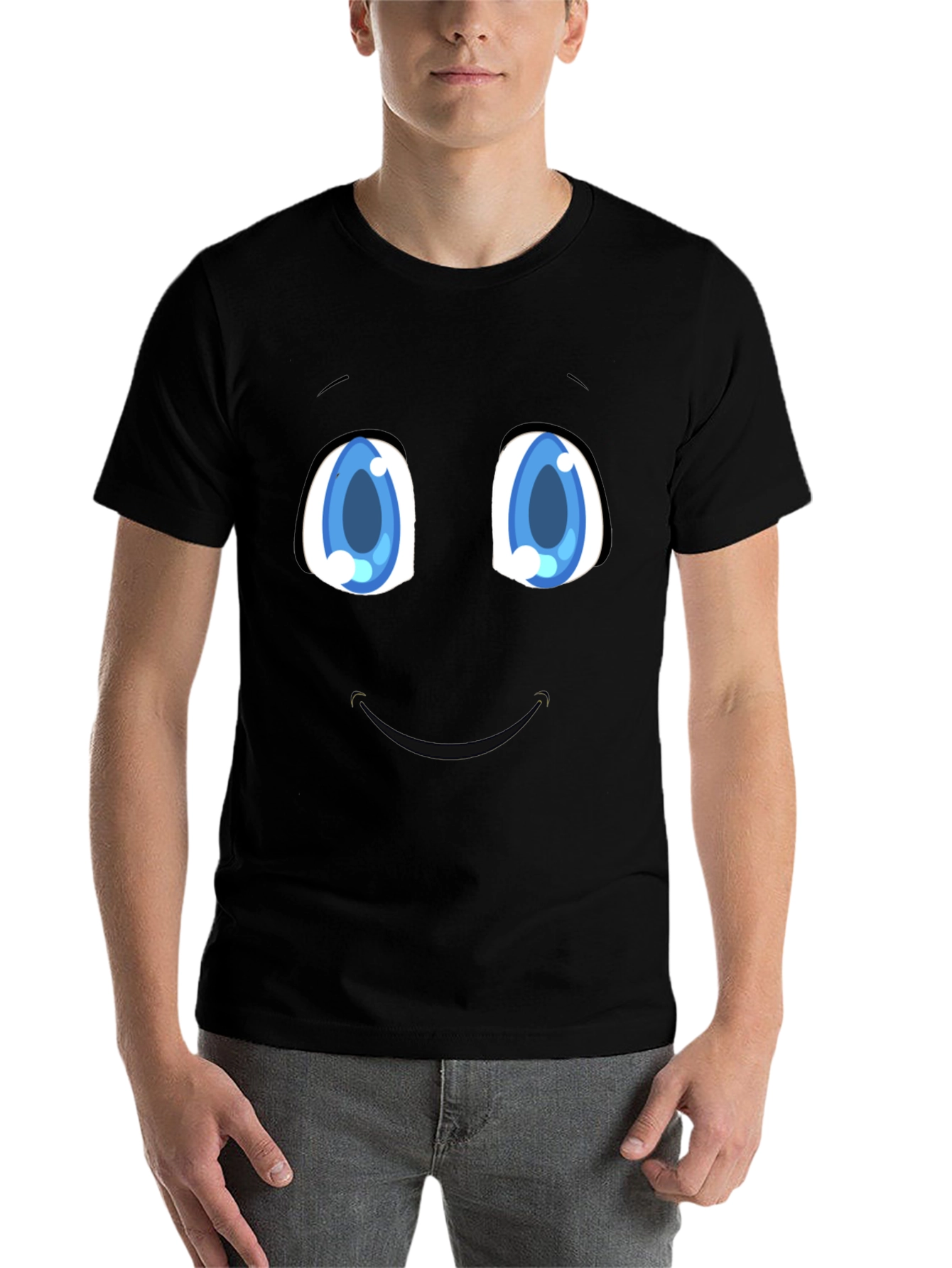Black Funny Cartoon Face Black T-Shirt view 7