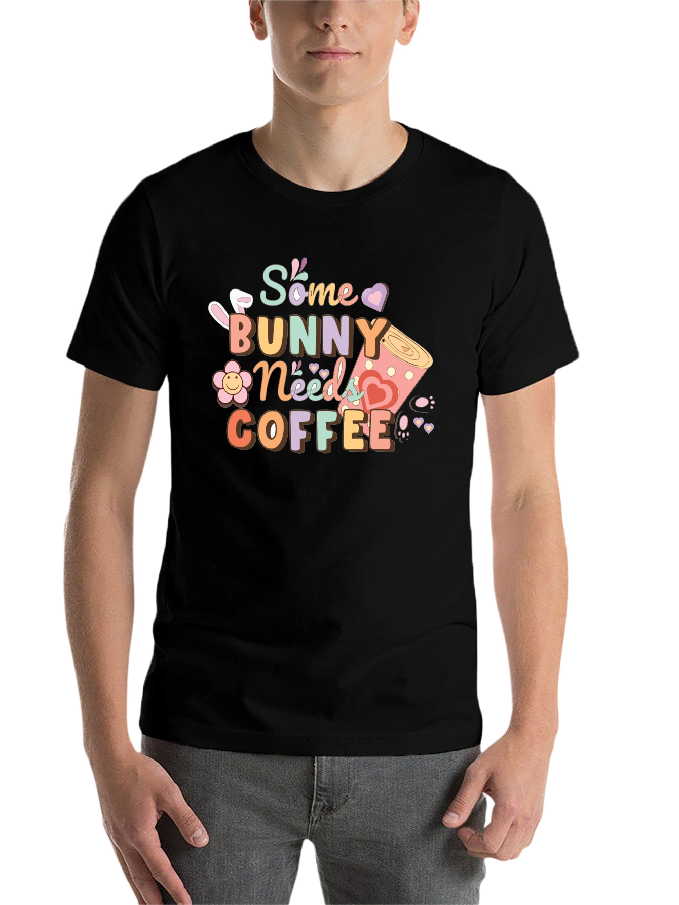 Black Some Bunny Needs Coffee T-Shirt - Black view 7