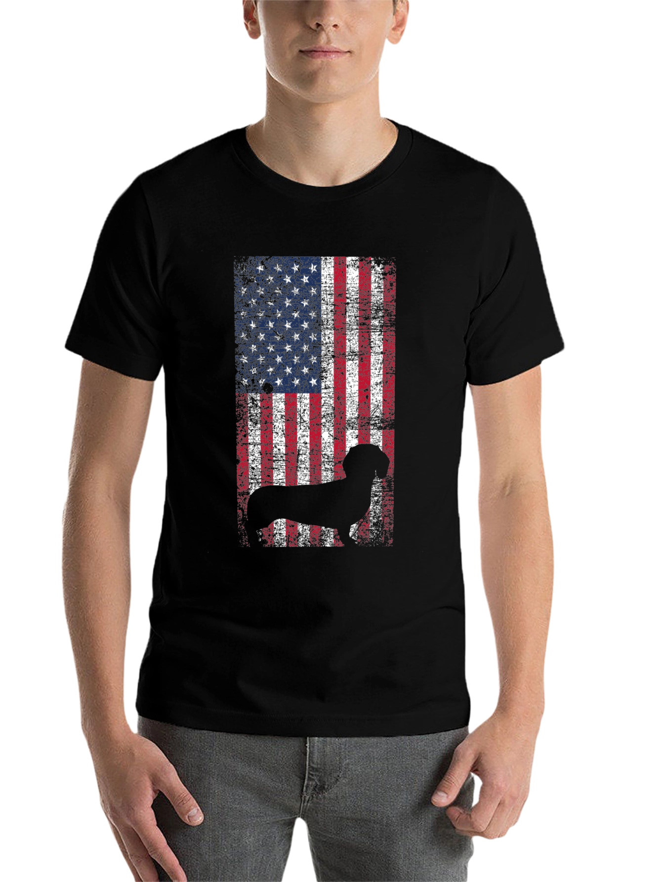 Black Patriotic Dog USA Flag T-Shirt view 7