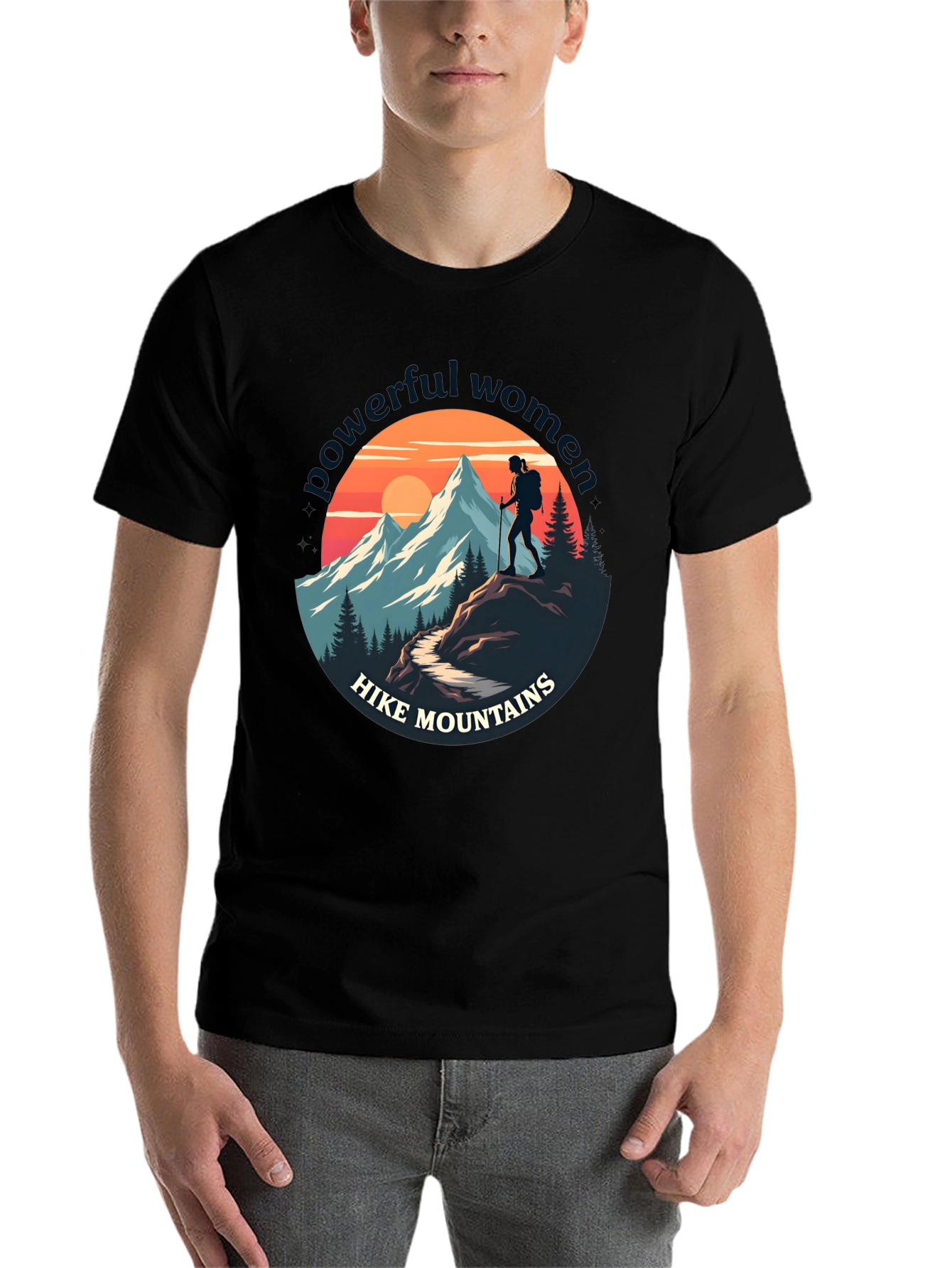 Black Powerful Women Hike Mountains Graphic Tee view 7