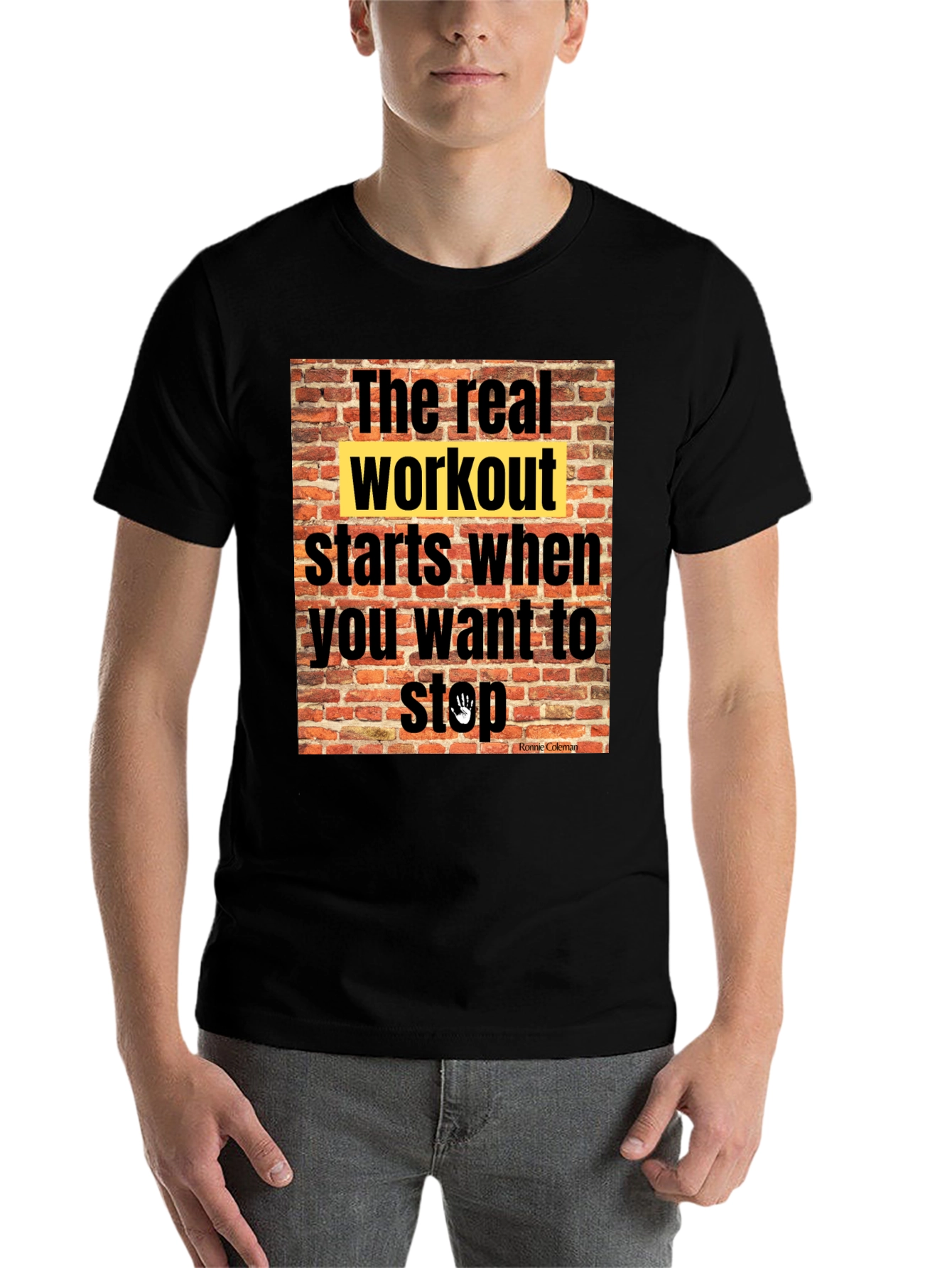 Black Workout Motivation T-Shirt: The Real Workout view 7