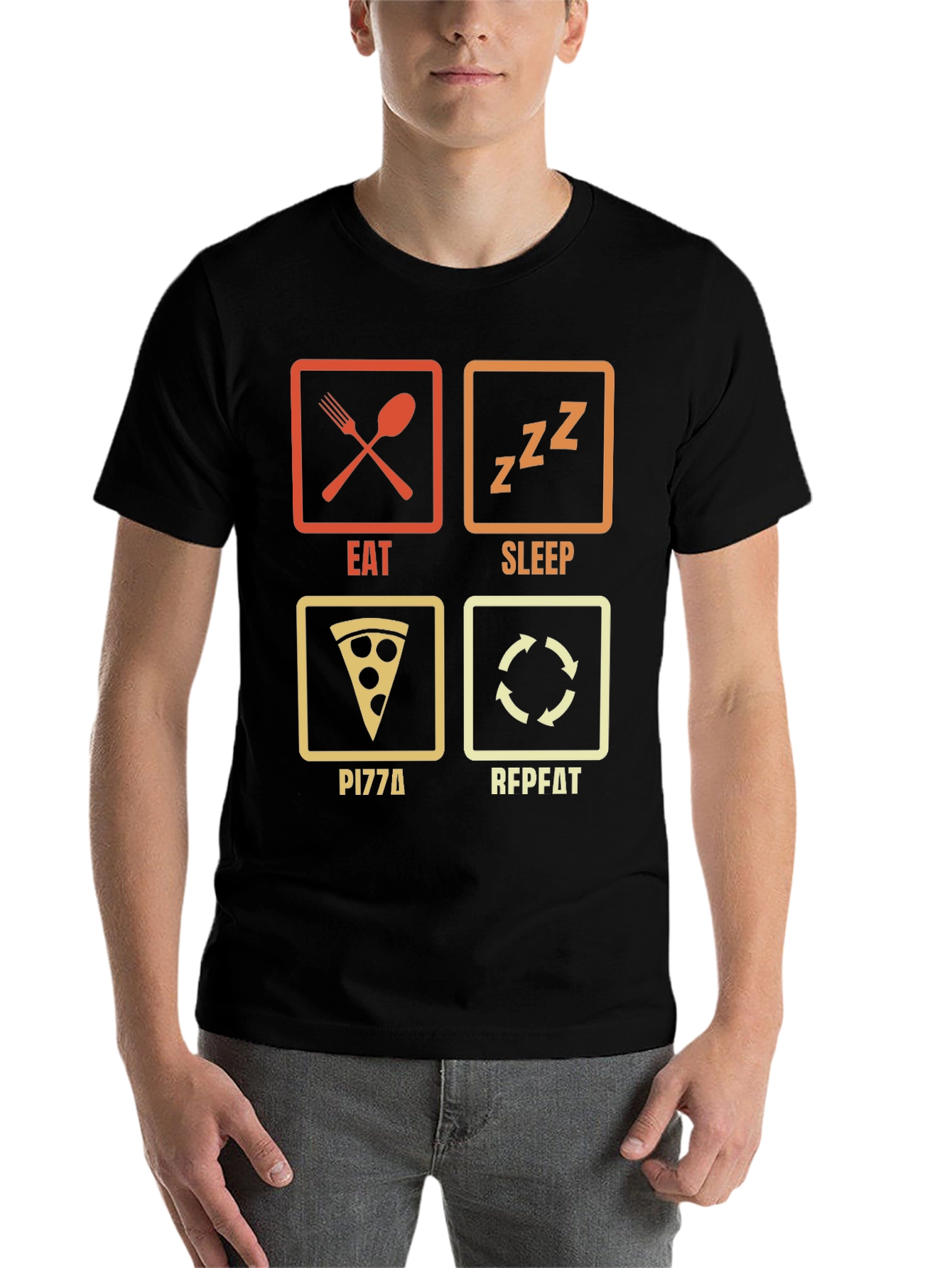 Black Eat Sleep Pizza Repeat T-Shirt - Funny Foodie Tee view 7