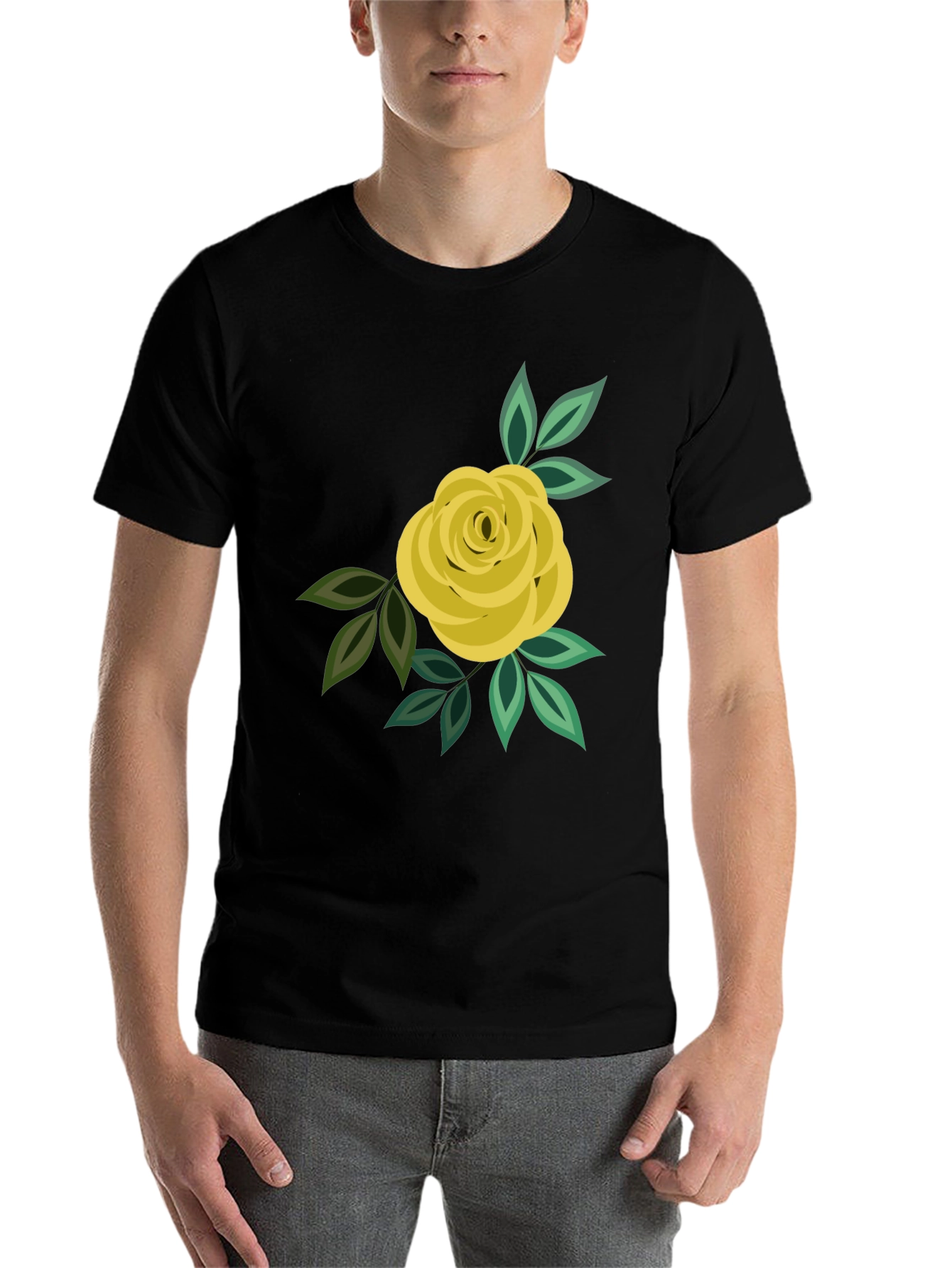 Black Floral Rose Graphic Tee - Black Cotton Casual view 7