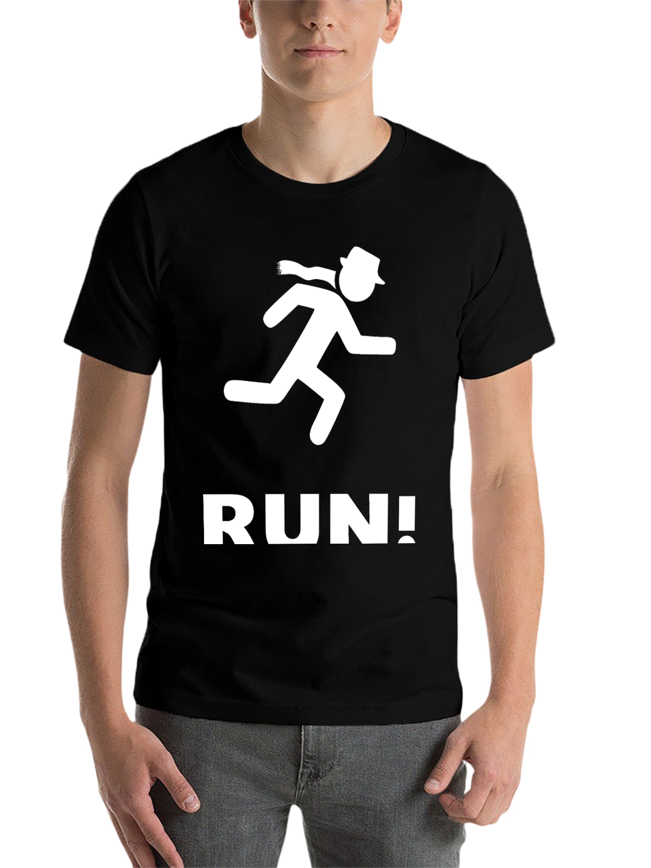 Black Run! Men's Graphic Tee - Black Cotton Crew Neck view 7