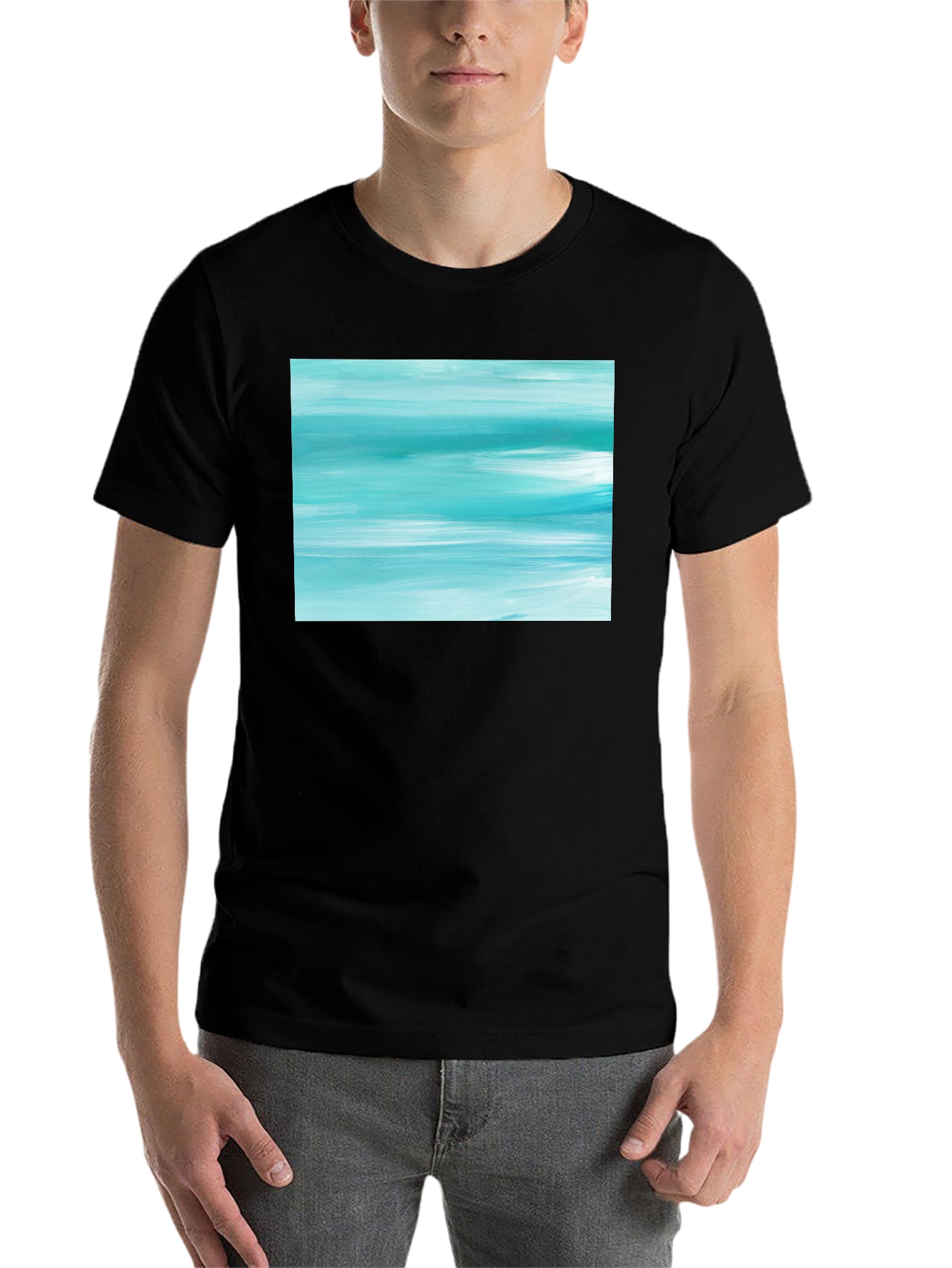 Black Abstract Aqua Brushstroke Graphic Tee - Soft Cotton view 7