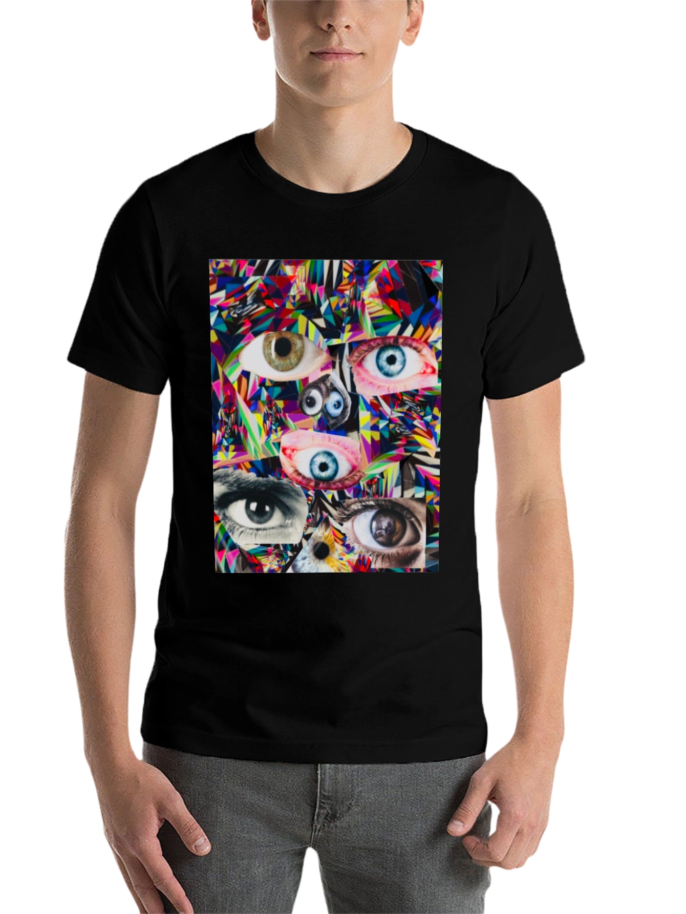 Black Eye Collage Graphic Tee - Black Unisex T-Shirt view 7